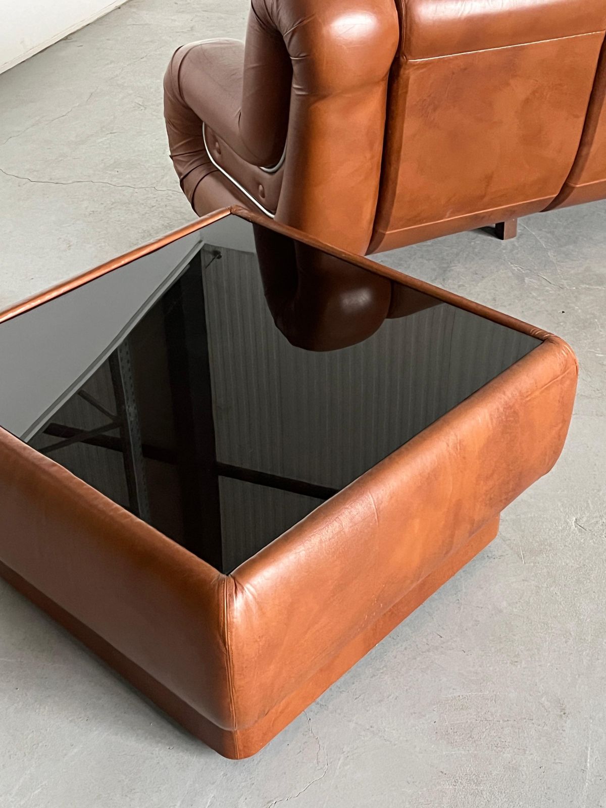 Italian Space Age Living Room Set In Cognac Leather And Chrome, 1970s Italy photo 7803.0