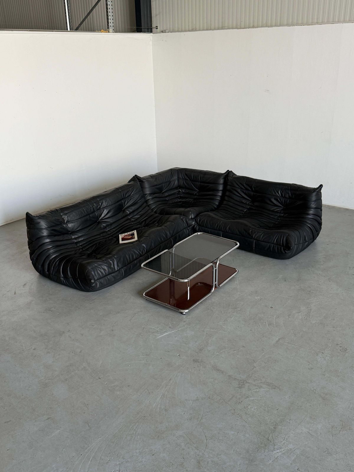 Original Vintage Togo Modular Sofa In Black Leather, Michel Ducaroy, Ligne Roset photo furniture
