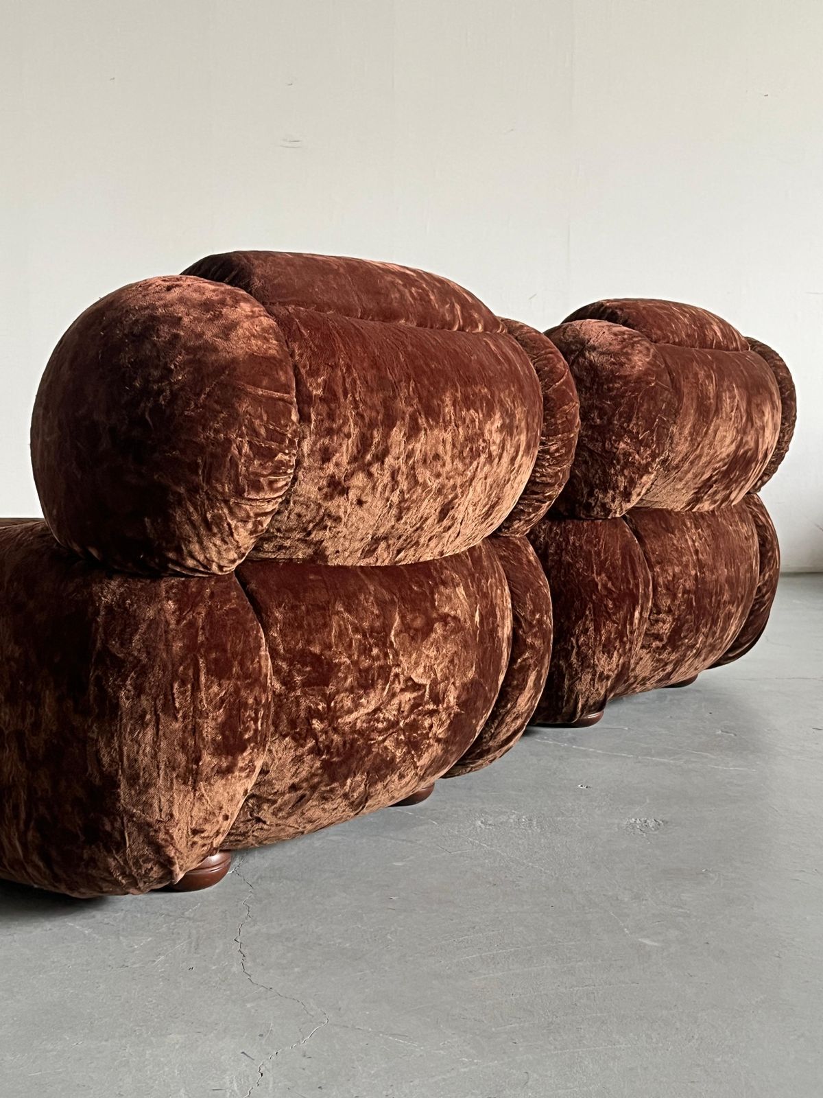 Pair Of Large Italian Mid Century Cloud Armchairs In Dark Brown Fabric, 1970s photo vintage