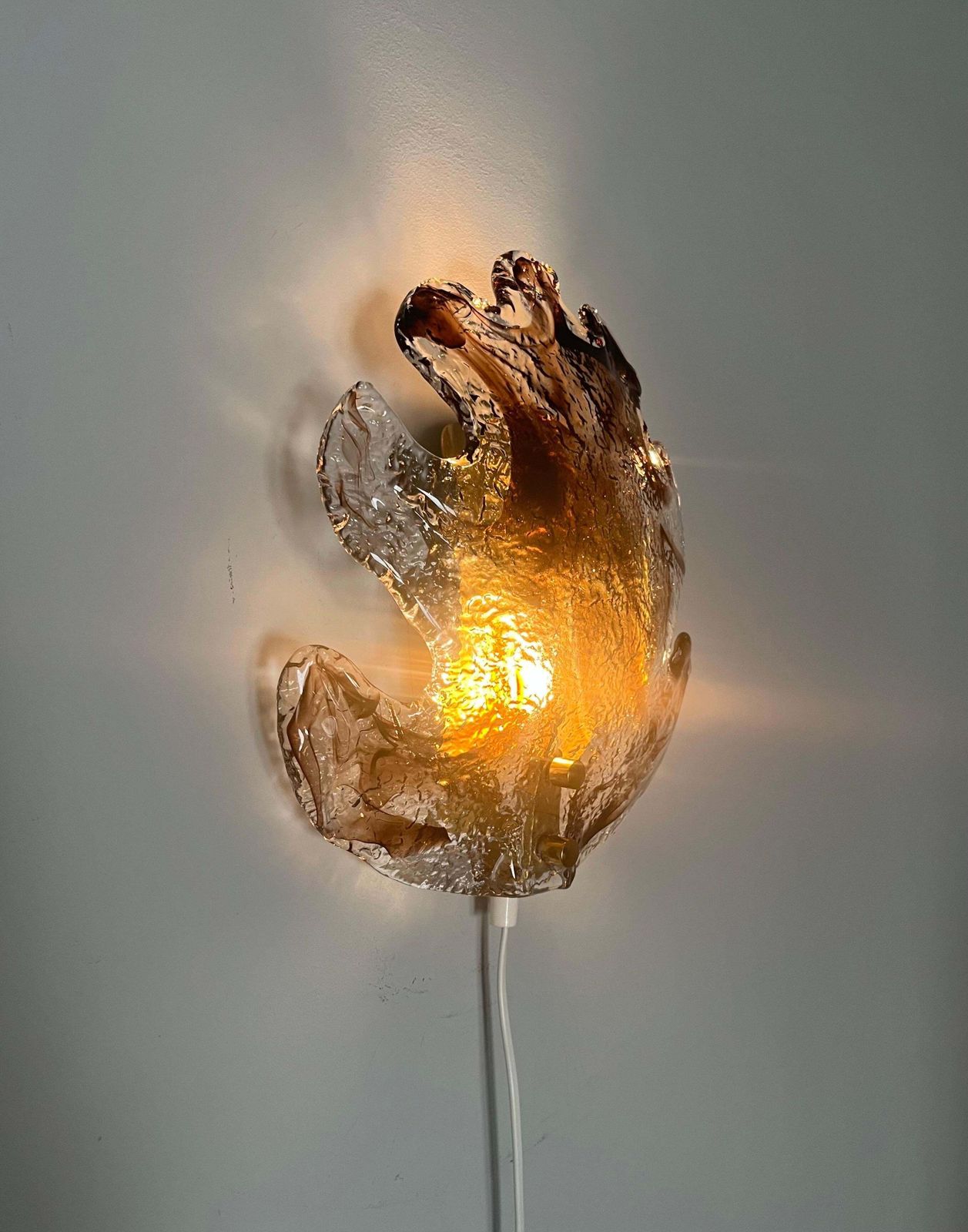 photo for sale Swedish Mid Century Single Smoke Glass Wall Sconce By Fåglavik, 1970s