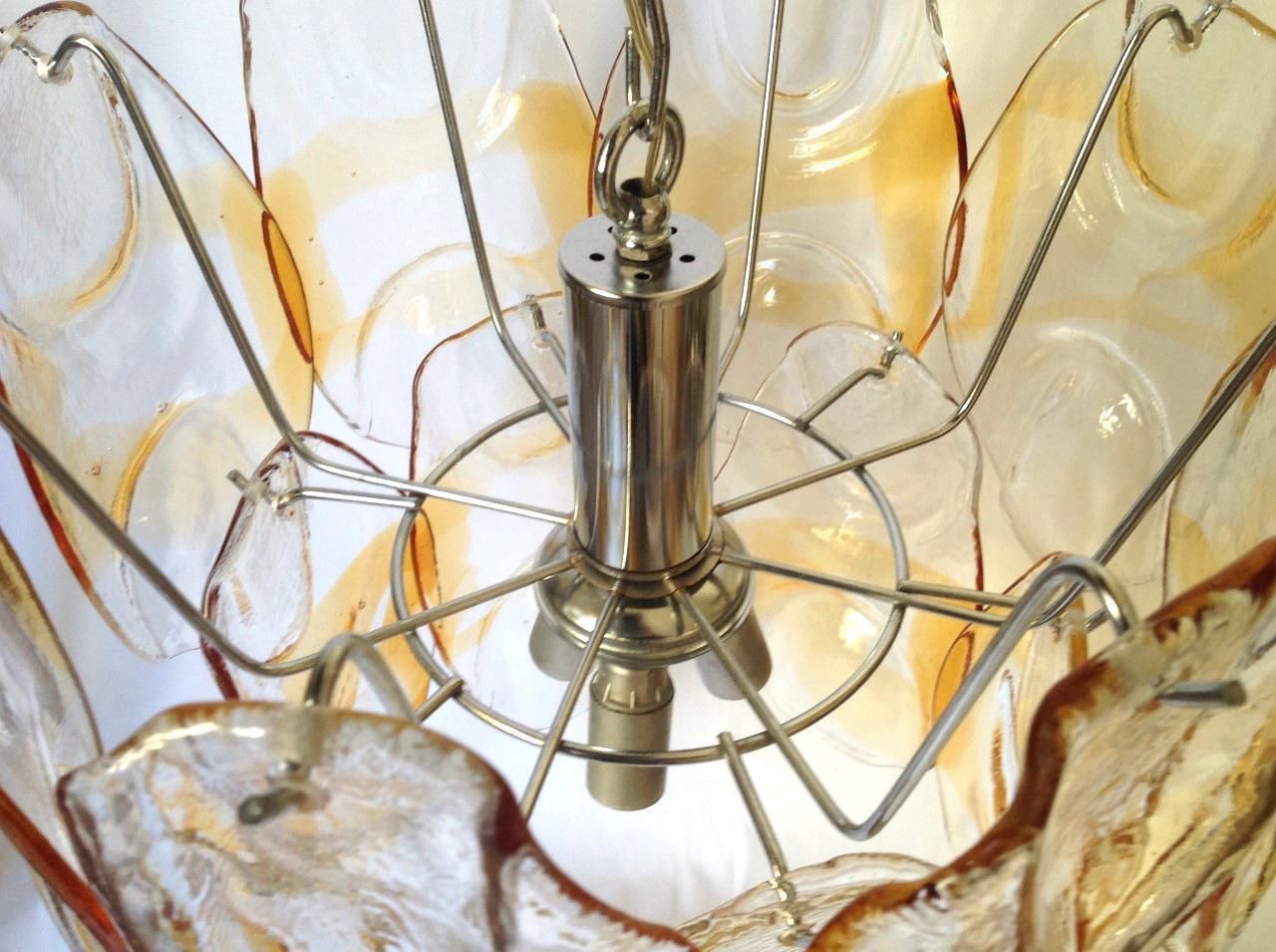 Italian Clear Amber Murano Glass Midcentury Chandelier By Avmazzega, 1960s photo vinterior
