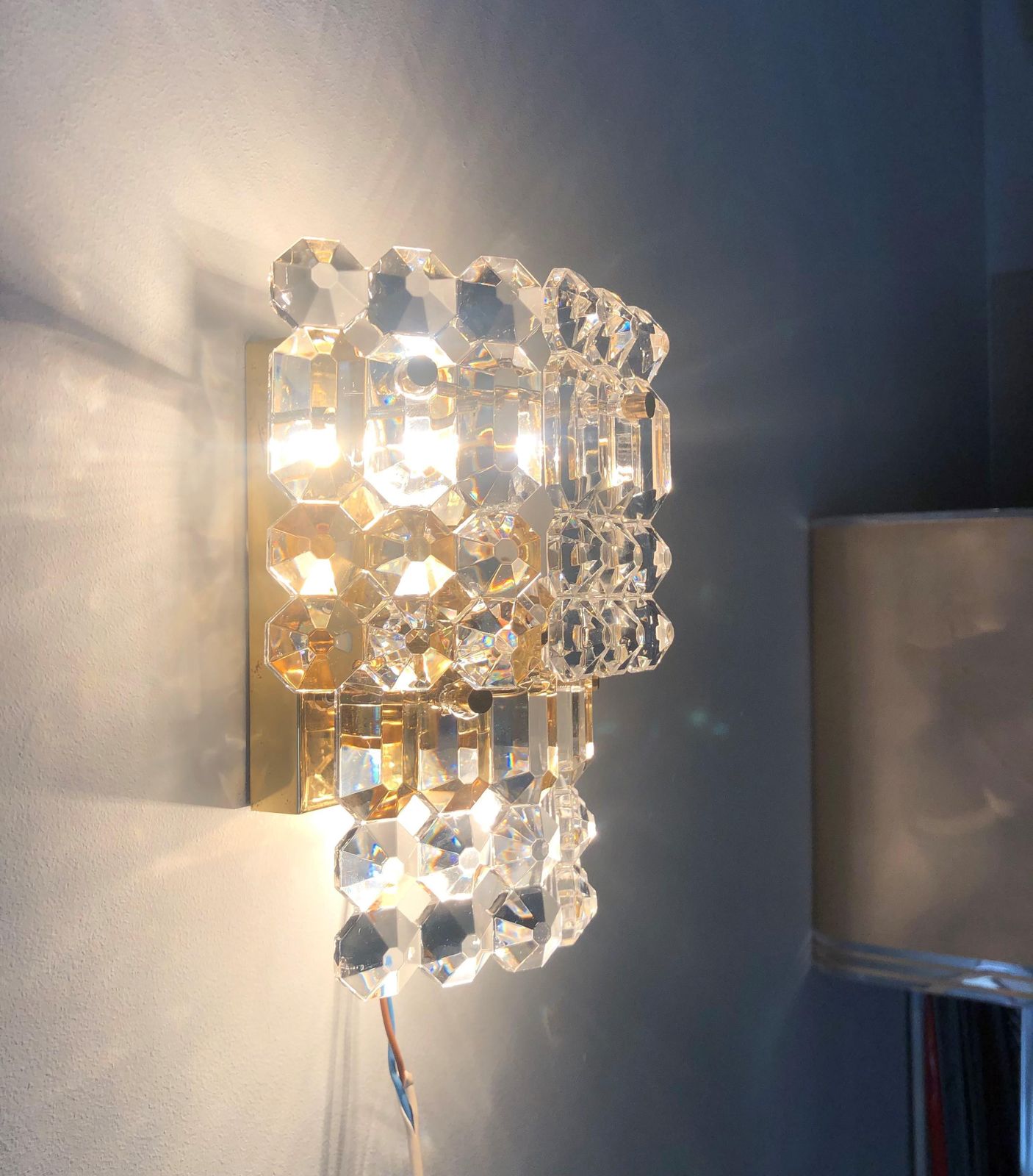 German Pair Of Midcentury Glass Wall Sconces By Kinkeldey, 1970s photo for sale