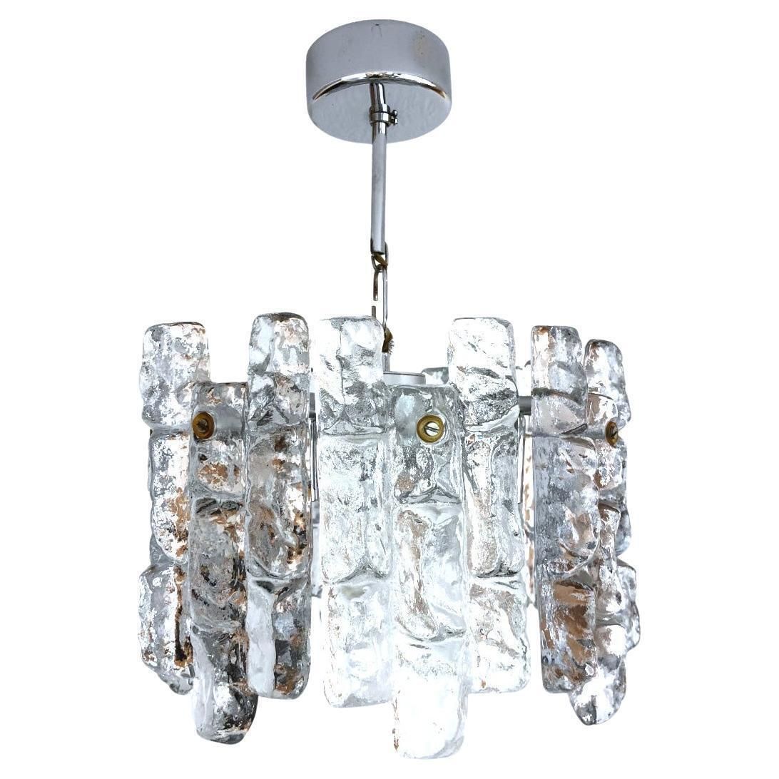Austrian Midcentury Ice Glass Murano Chandelier By Kalmar, Model "Sierra", 1970s