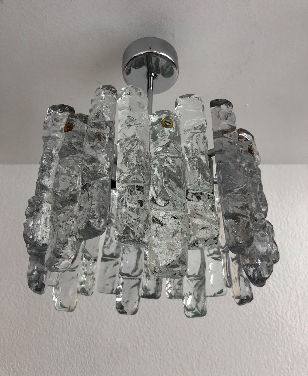 Austrian Midcentury Ice Glass Murano Chandelier By Kalmar, Model "Sierra", 1970s photo Lighting
