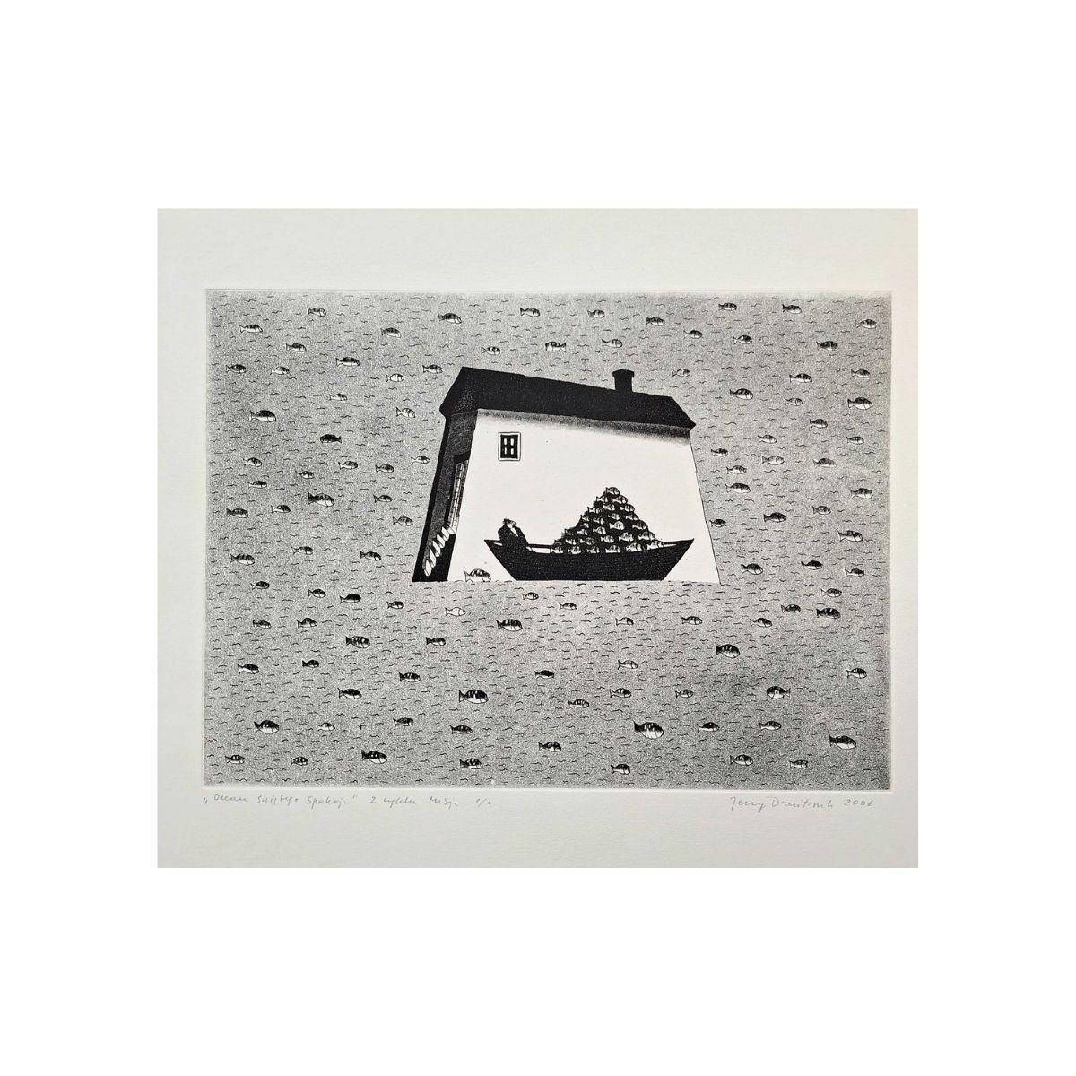 Jerzy Dmitrukocean Of Peace Of Mind   21st Century, Contemporary Etching, Black And White2006 photo furniture
