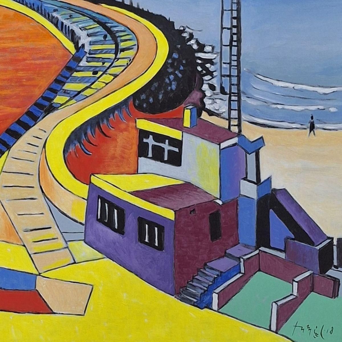 Czeslaw Tumielewiczharbor In Kołobrzeg   Landscape Acrylic Painting, Colorful, Polish Art2018 photo Art