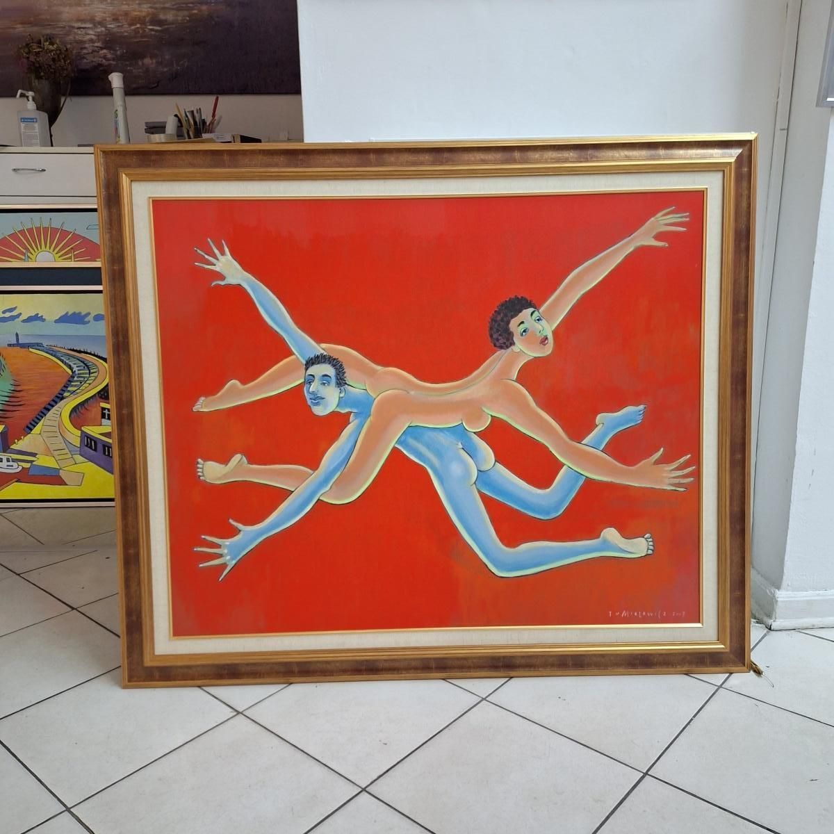 Czeslaw Tumielewiczsearching For The Other Half   Figurative Acrylic Painting, Colorful, Polish Art2007 photo vintage
