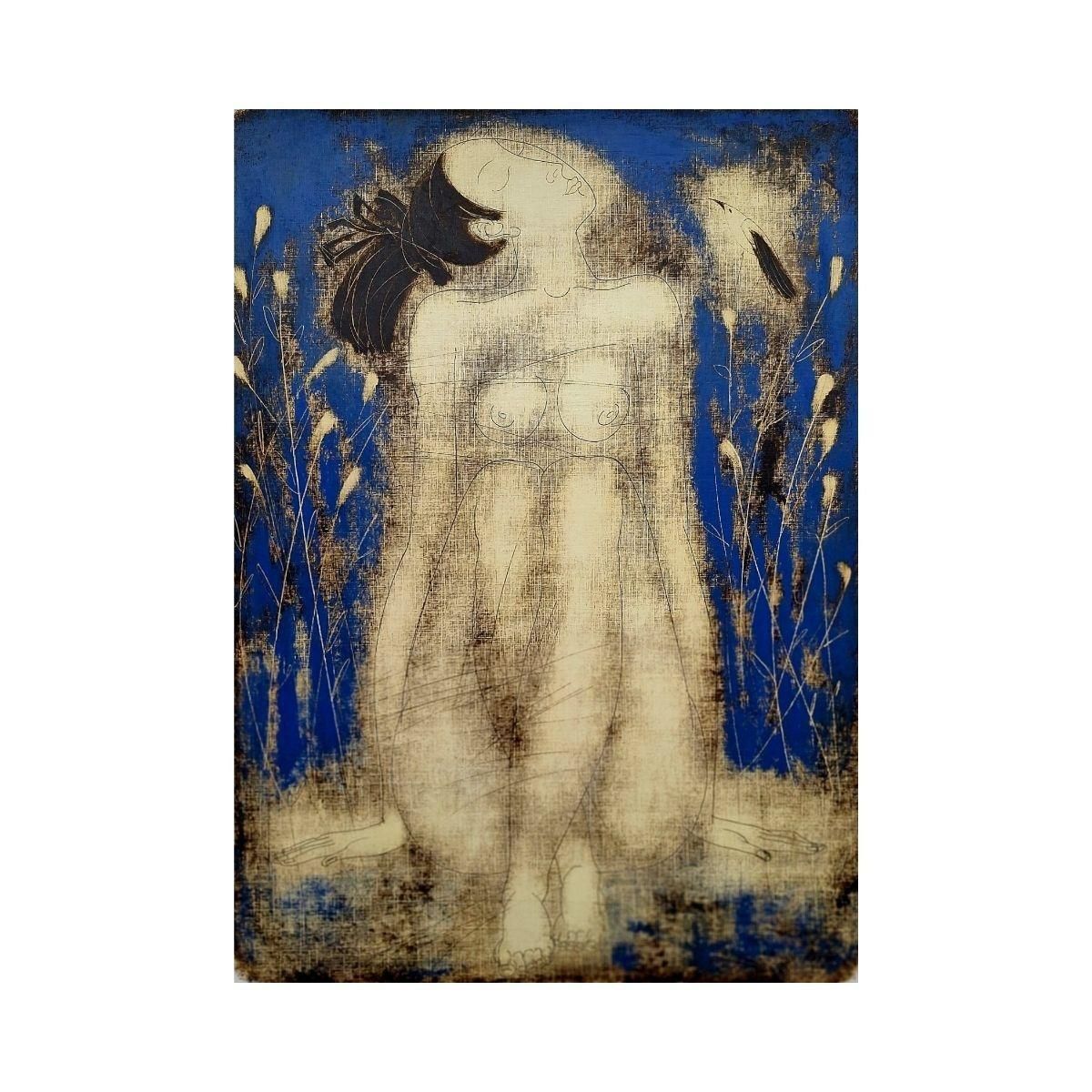 Siergiej Timochownude With A Birdie. Contemporary Figurative Monotype Print, European Artist2004 photo furniture