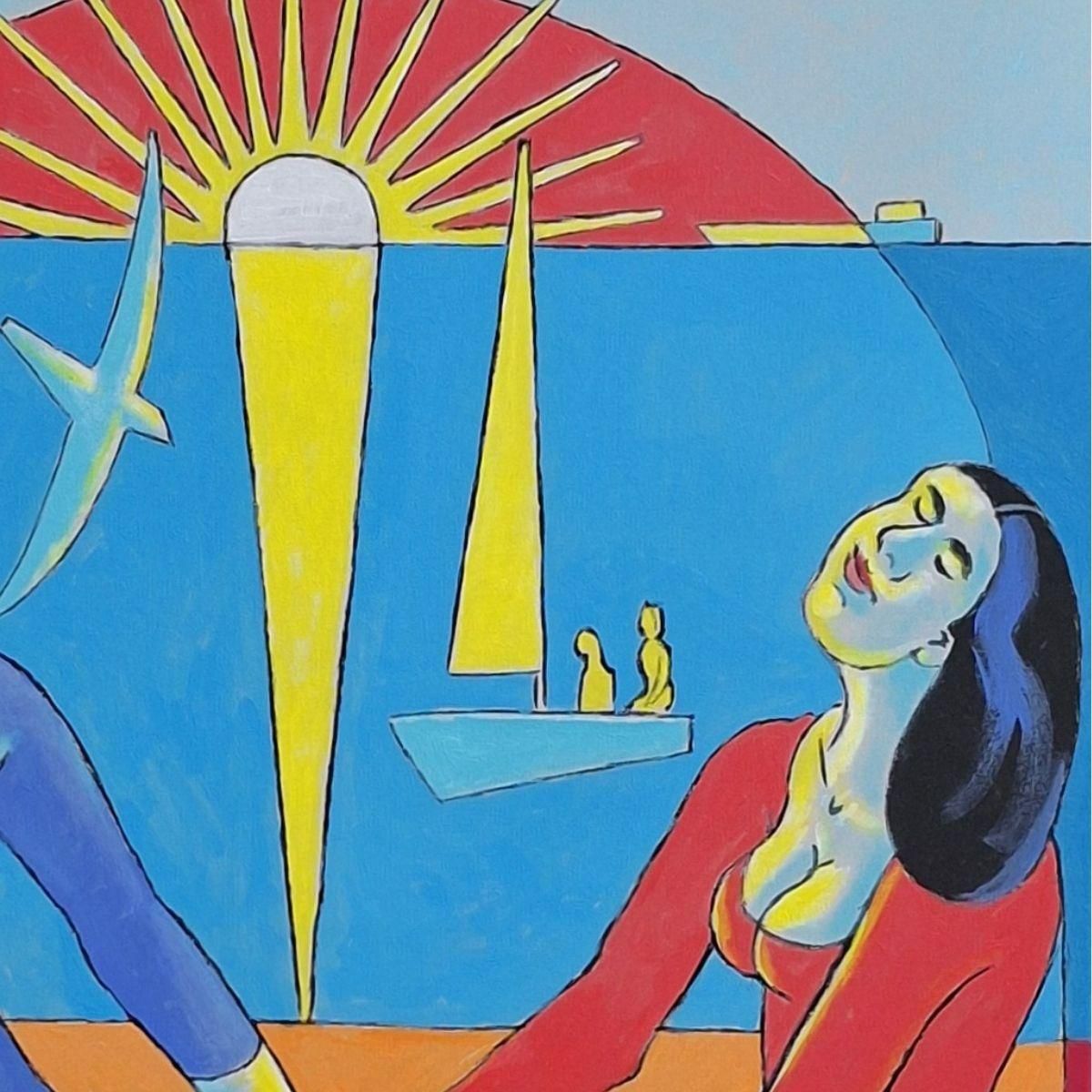 Czeslaw Tumielewiczat Sunset   Figurative Acrylic Painting, Colorful, Polish Art2025 photo vinterior