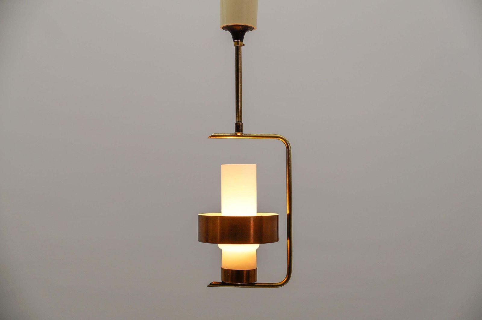 Scandinavian Mid Century Modern Ceiling Lamp In Copper, Braas & Opaline Glass photo 751.0