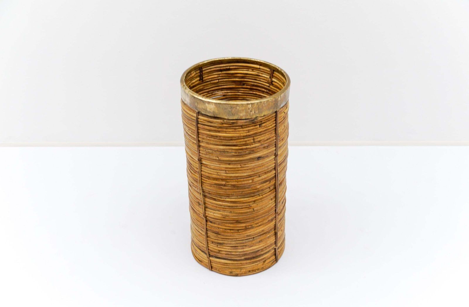 Lovely 1970s Italian Rattan And Brass Umbrella Stand photo Home Decor