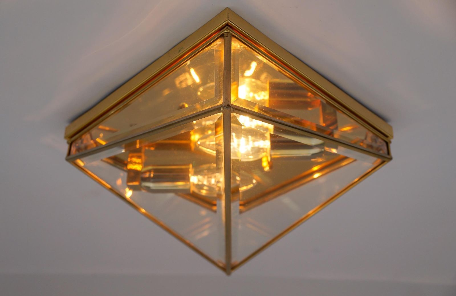 Lighting 1. Of 3 Very Elegant Cut Glass Asymetric Flush Mount, Italy 1960s photo