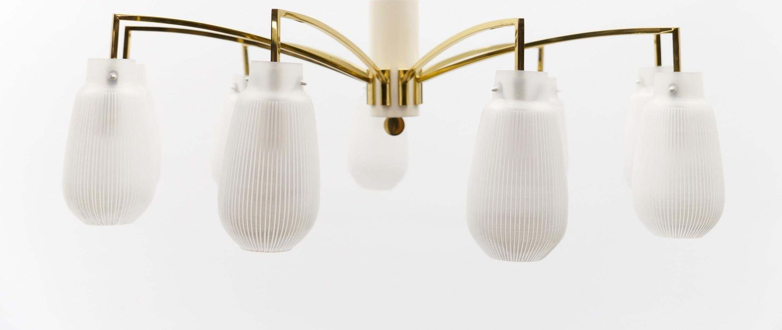 Mid Century Modern 9 Armed Brass And Glass Sputnik Lamp, 1950 photo Lighting