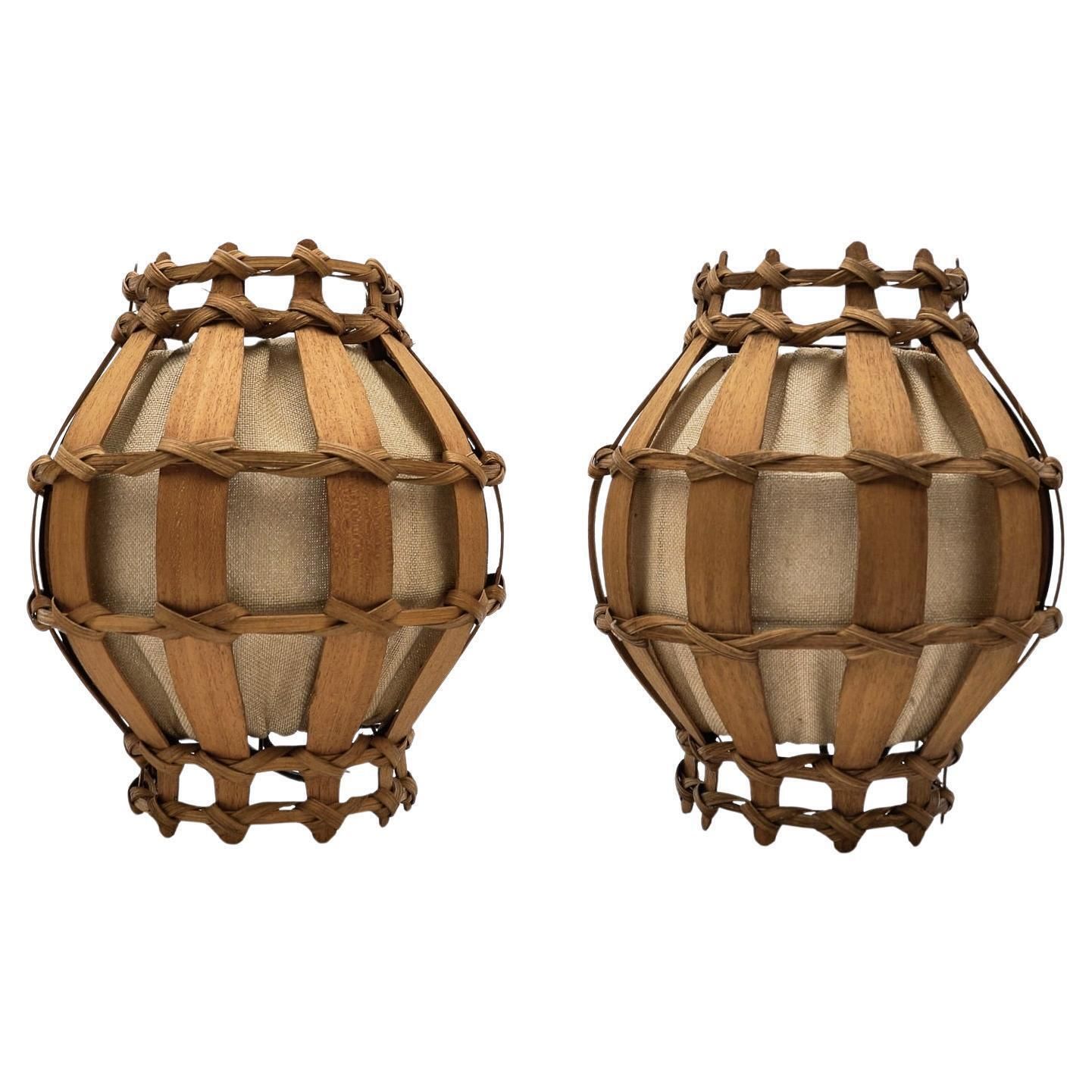 Pair Of French Provincial Wooden Wall Lamps / Sconces, 1960s