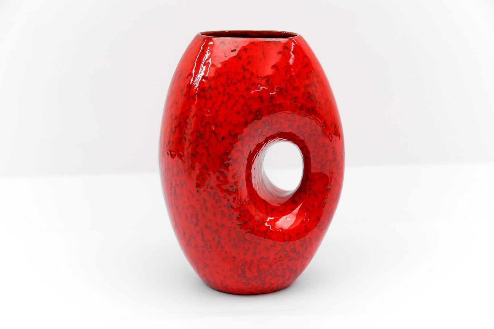 Rare Awesome Red And White Fat Lava Vase, Germany 1950s photo for sale