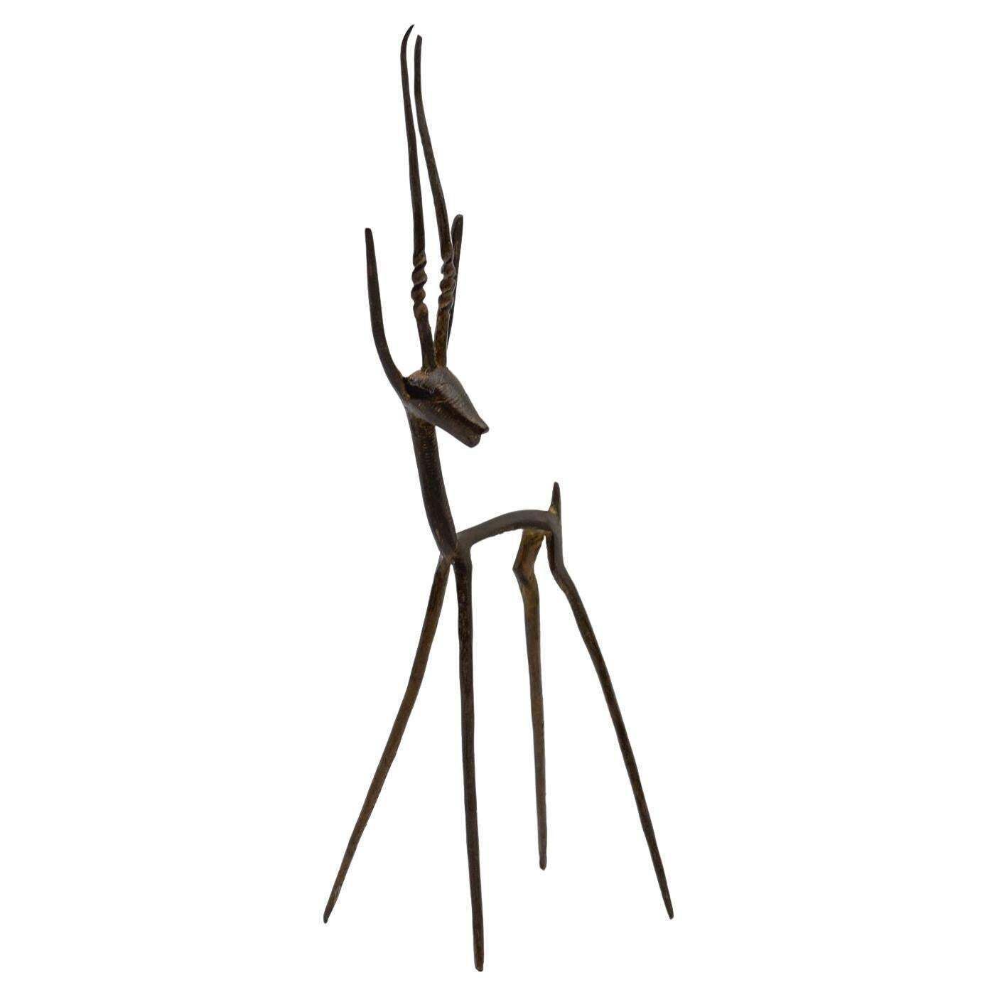 Awesome Handmade Gazelle Brass Bronze Sculpture, 1960s