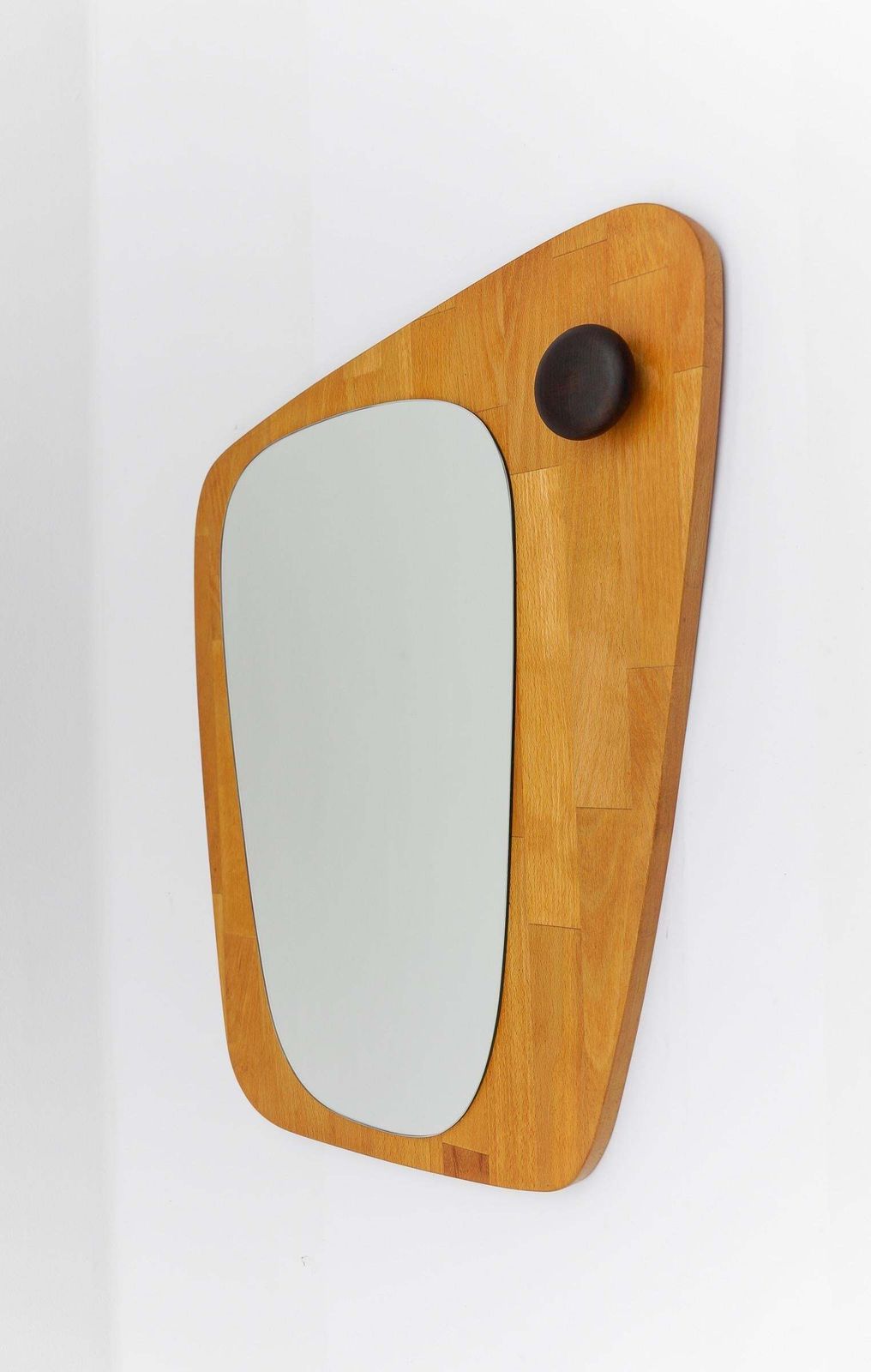 Lovely Wooden Asymetric Wall Mirror, Sweden 1960s photo furniture