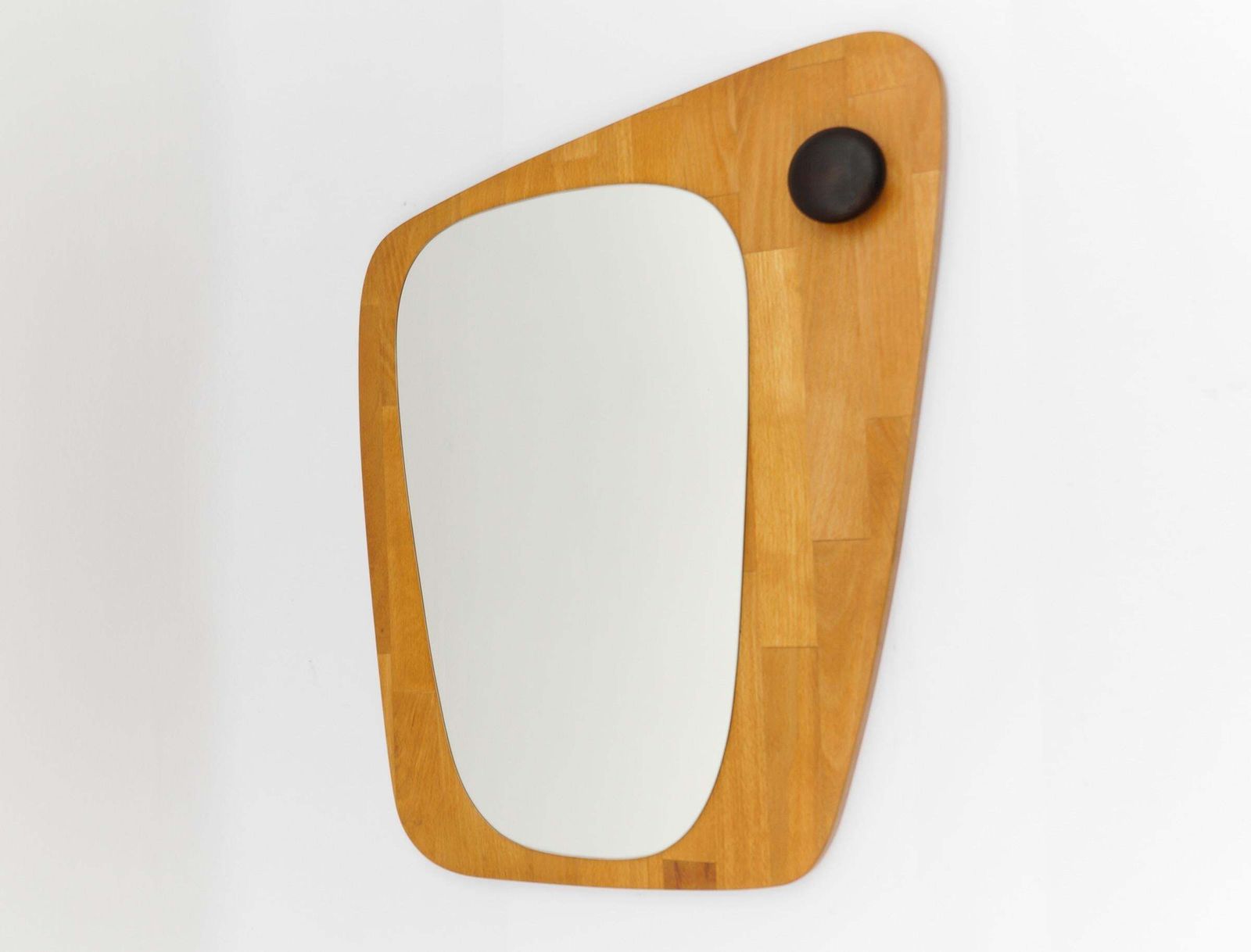 Lovely Wooden Asymetric Wall Mirror, Sweden 1960s photo Home Decor