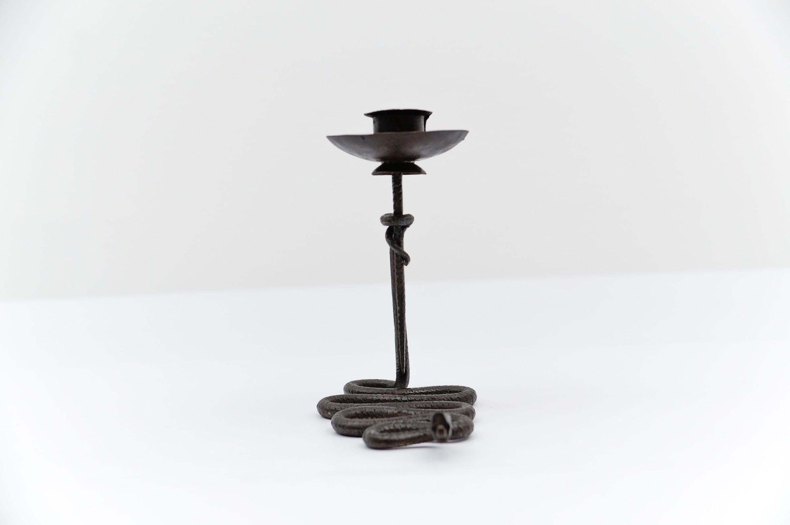 Hand Forged Iron Sanke Design Sculpture Candle Holder, 1960s photo 824.0