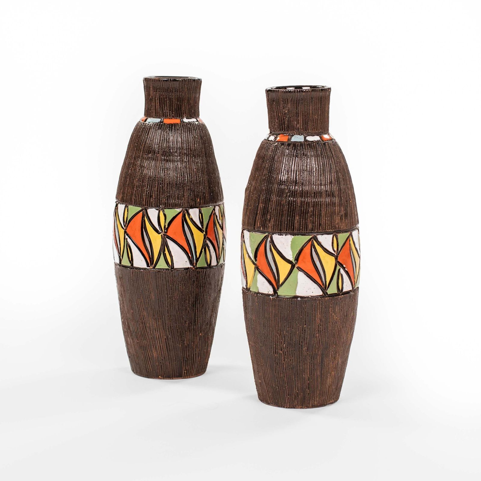 Pair Of Italian Mid Century Brown Ceramic Vases By Fratelli Fanciullacci 1960s photo for sale