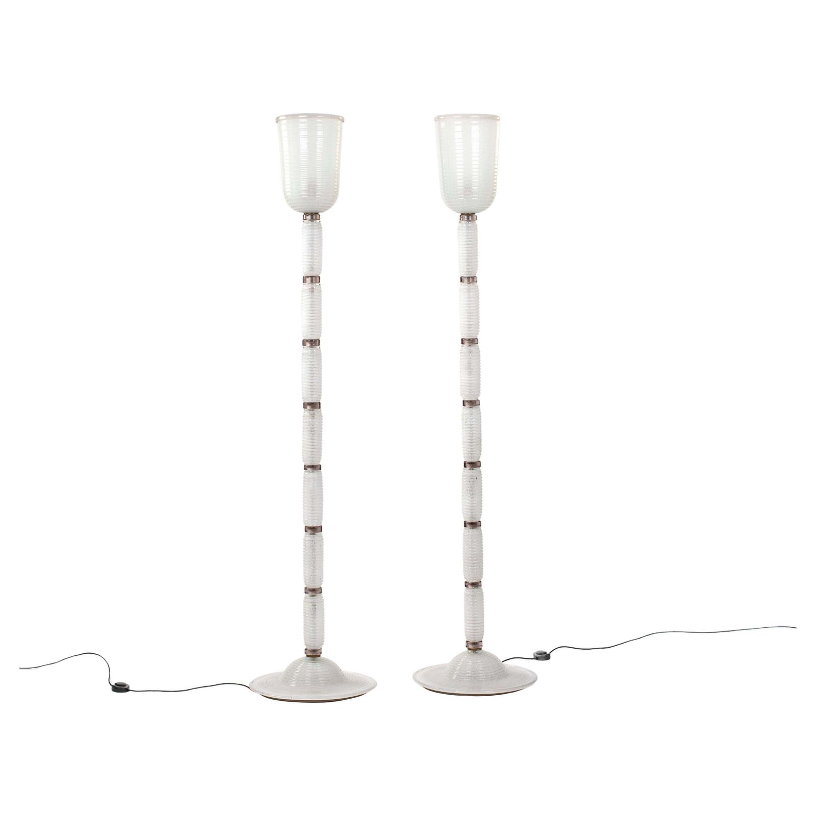 Pair Of Mid Century Modern White Amethyst Colored Murano Glass Floor Lamps 1980s photo furniture