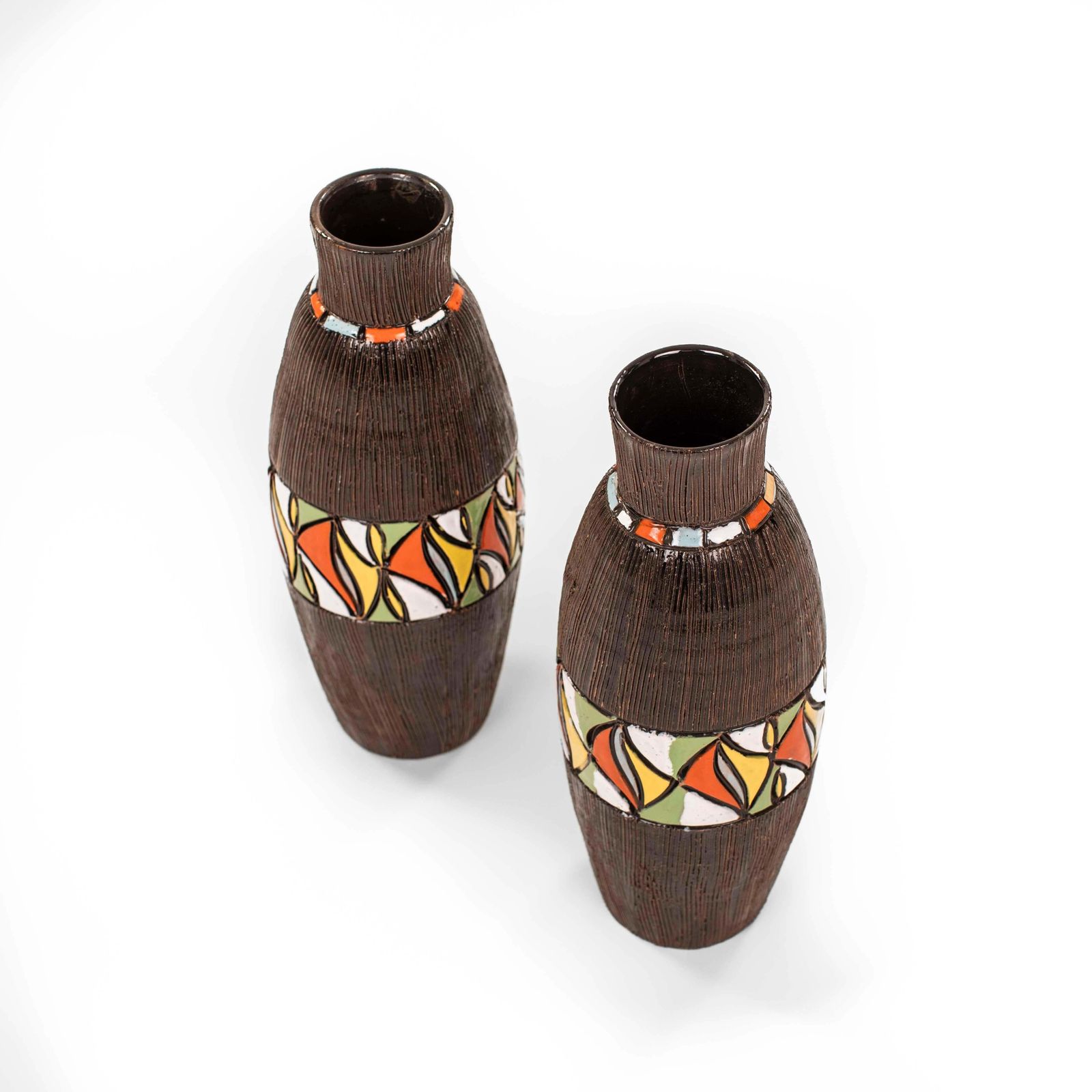 Pair Of Italian Mid Century Brown Ceramic Vases By Fratelli Fanciullacci 1960s photo Home Decor