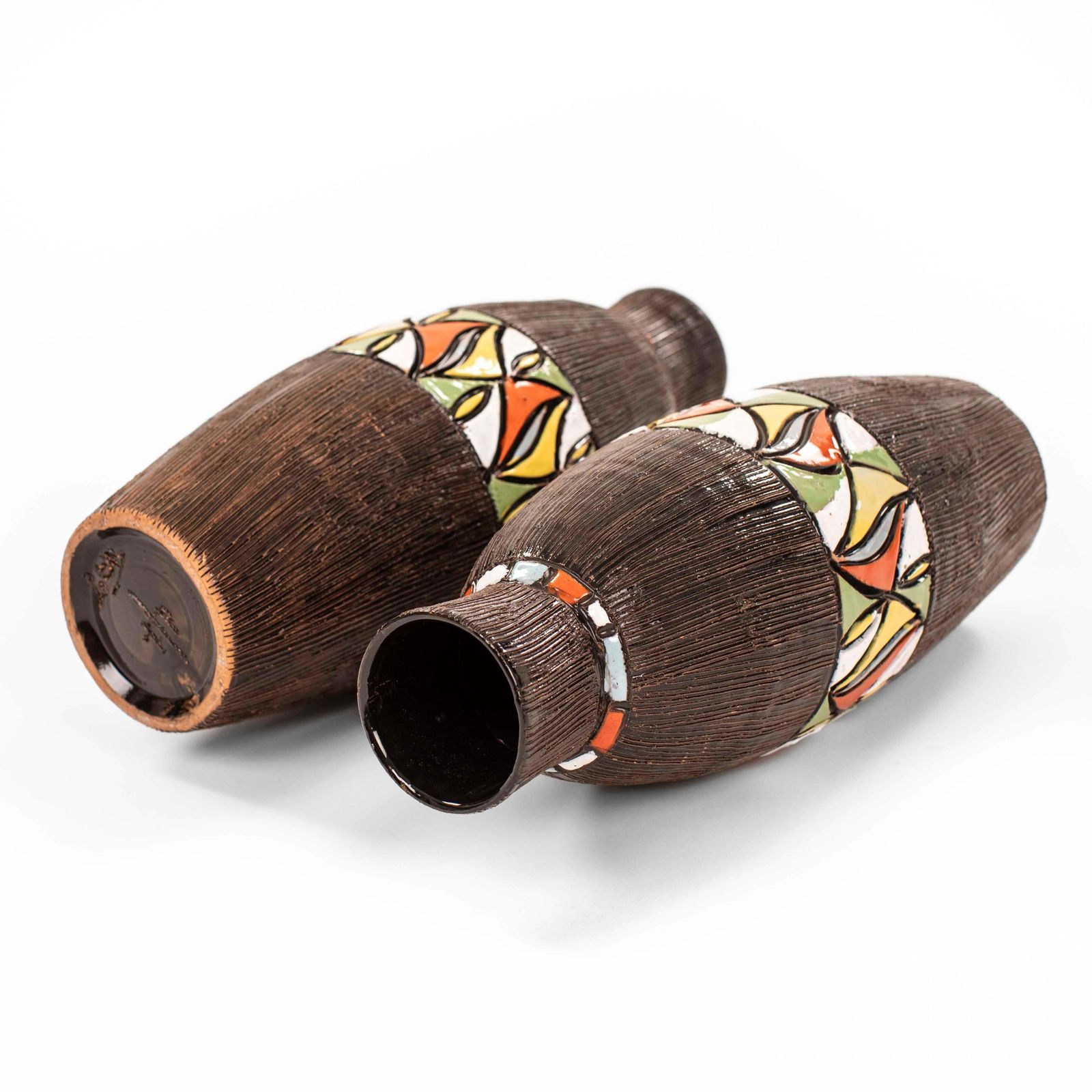 Pair Of Italian Mid Century Brown Ceramic Vases By Fratelli Fanciullacci 1960s photo buy