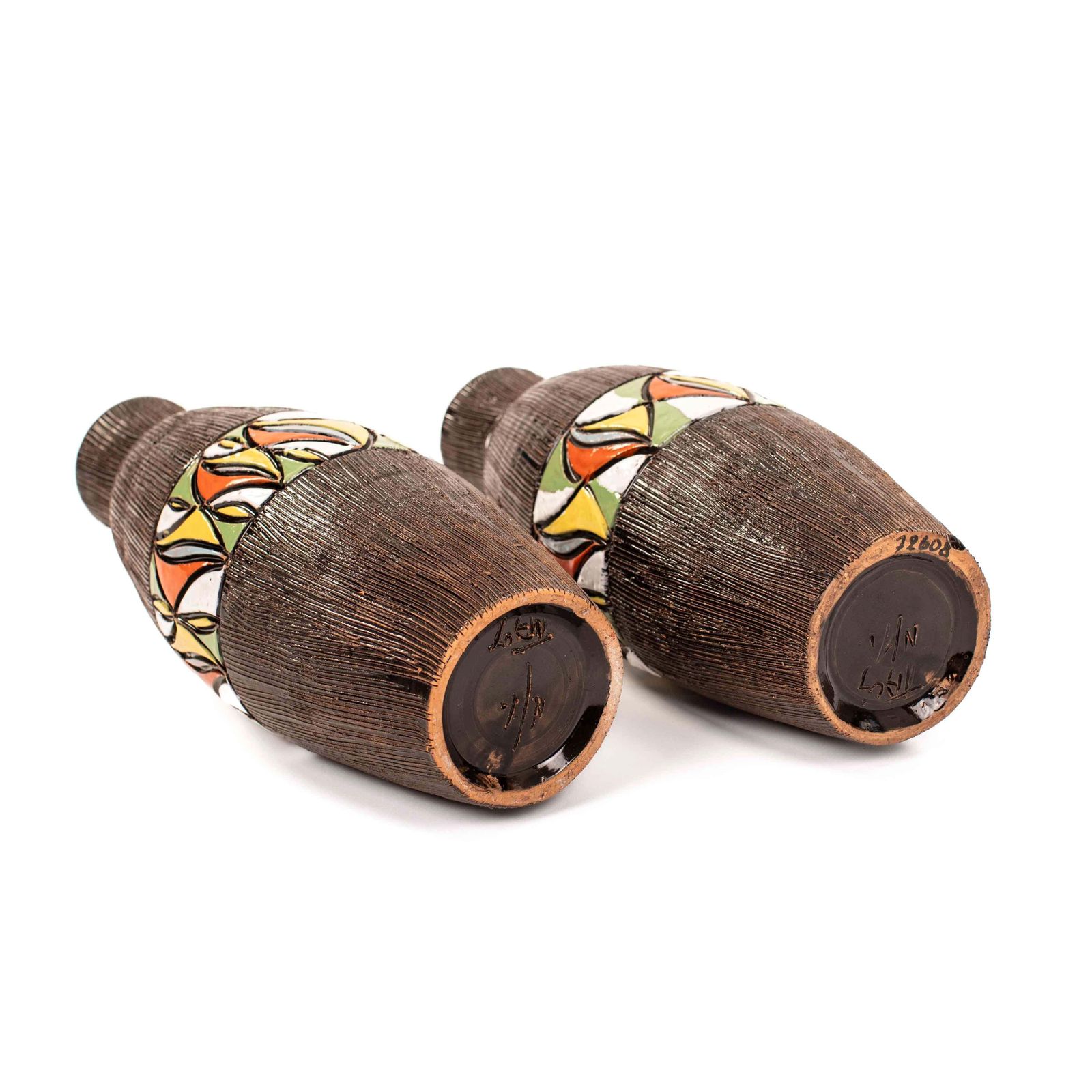 photo furniture Pair Of Italian Mid Century Brown Ceramic Vases By Fratelli Fanciullacci 1960s