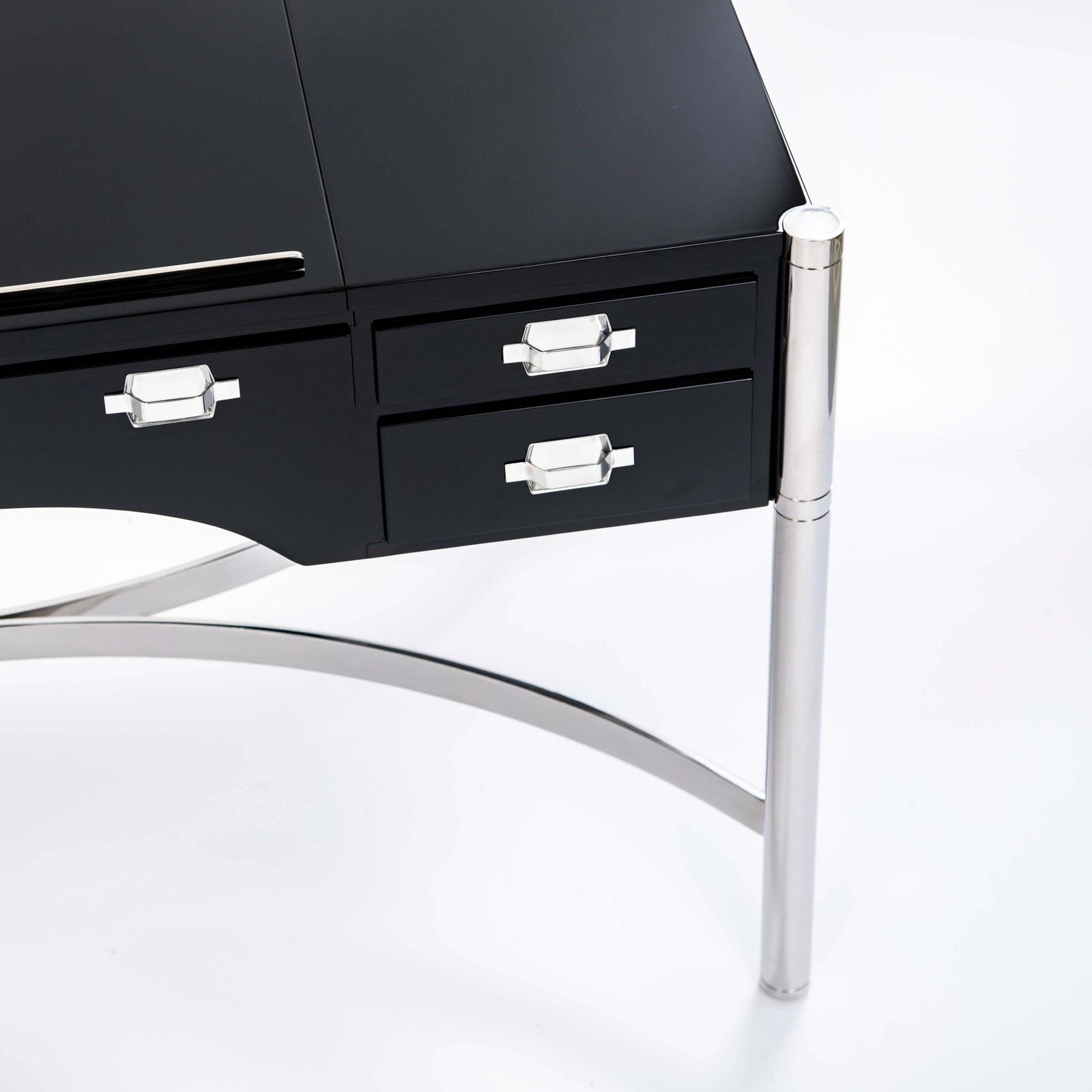 Italian Mid Century Desk Black Lacquer & Stainless Steel By Studiodada 1970s photo Furniture