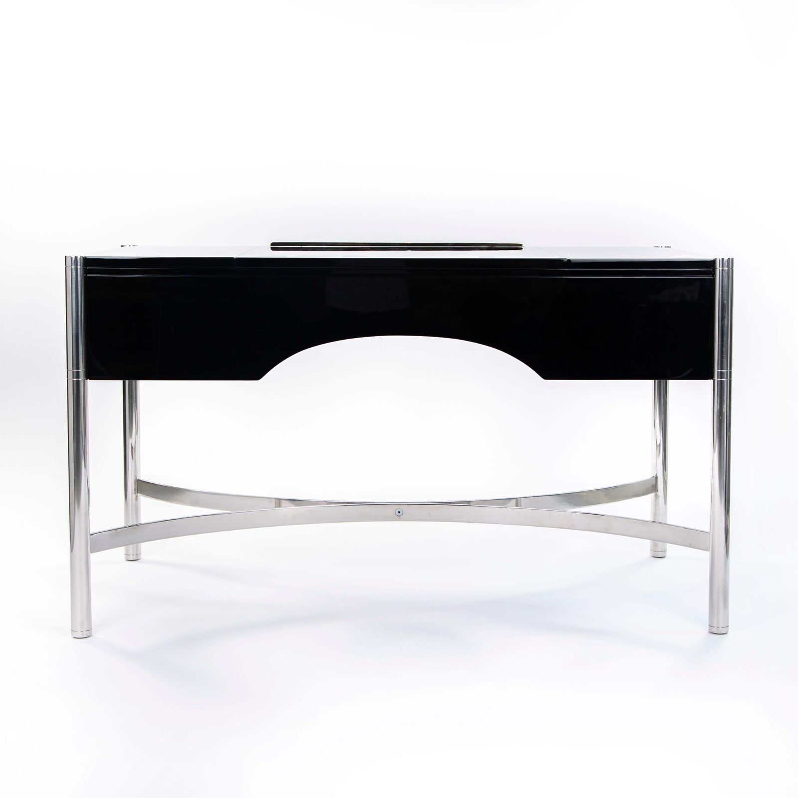 Italian Mid Century Desk Black Lacquer & Stainless Steel By Studiodada 1970s photo buy