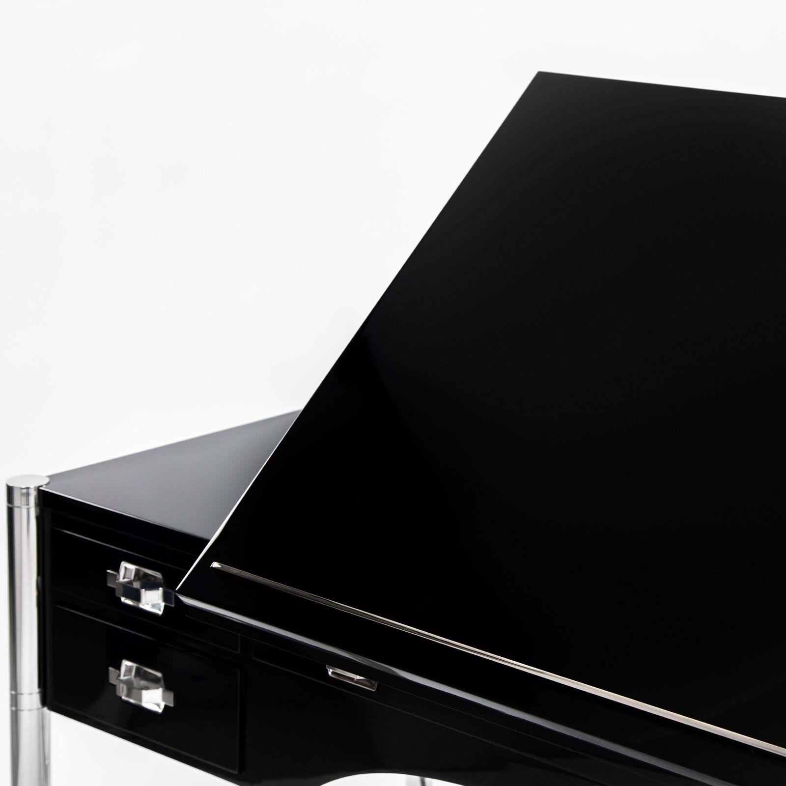 photo buy Italian Mid Century Desk Black Lacquer & Stainless Steel By Studiodada 1970s