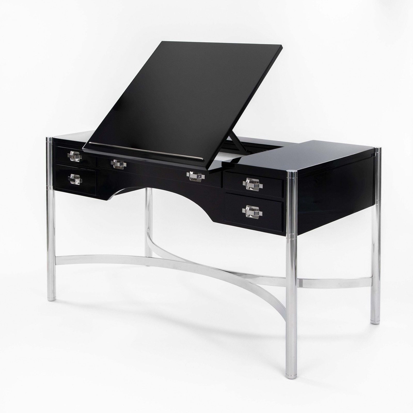 photo vintage Italian Mid Century Desk Black Lacquer & Stainless Steel By Studiodada 1970s