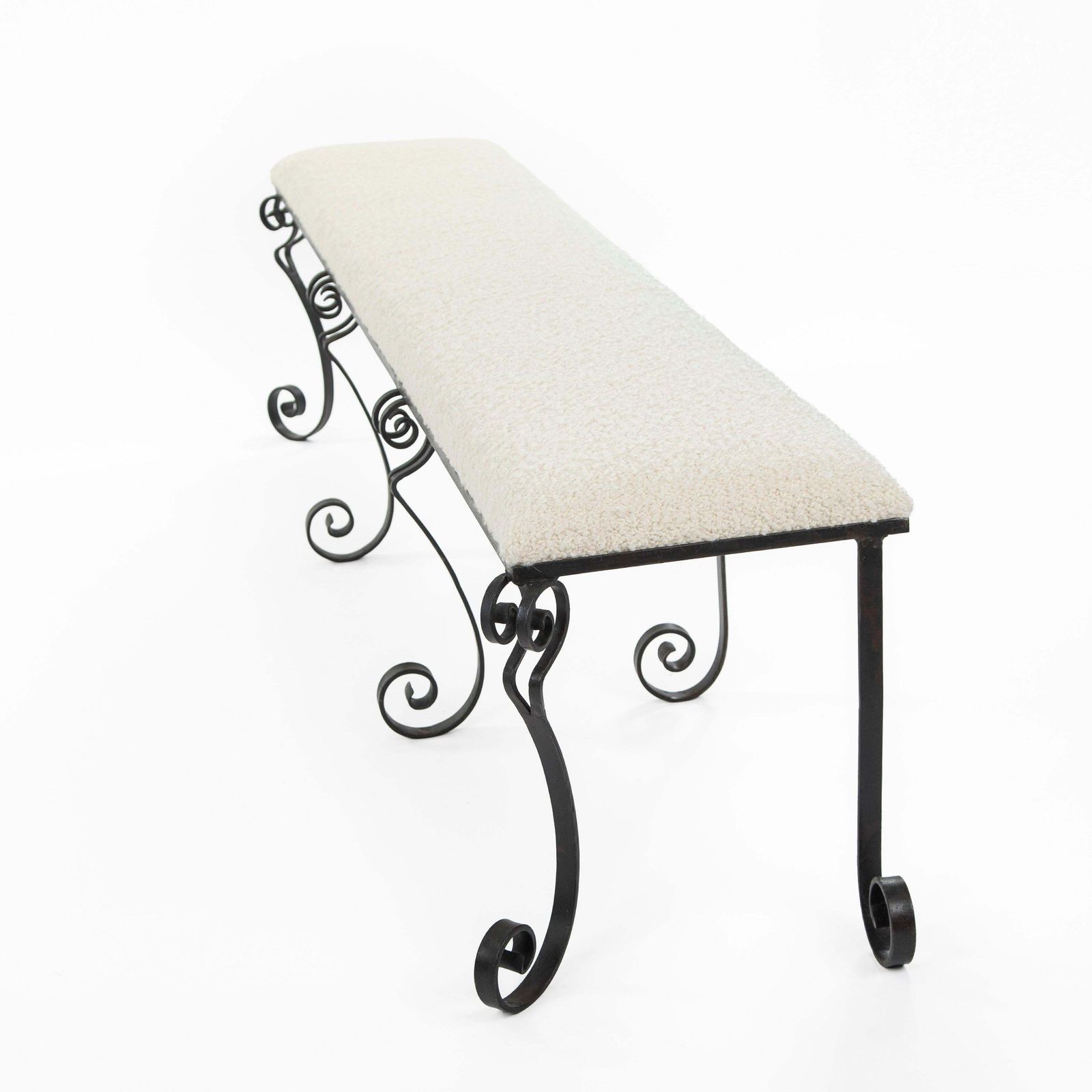 Forged Iron Rousing Art Déco Bench With Offwhite Bouclé Fabric Portugal 1920s photo Furniture