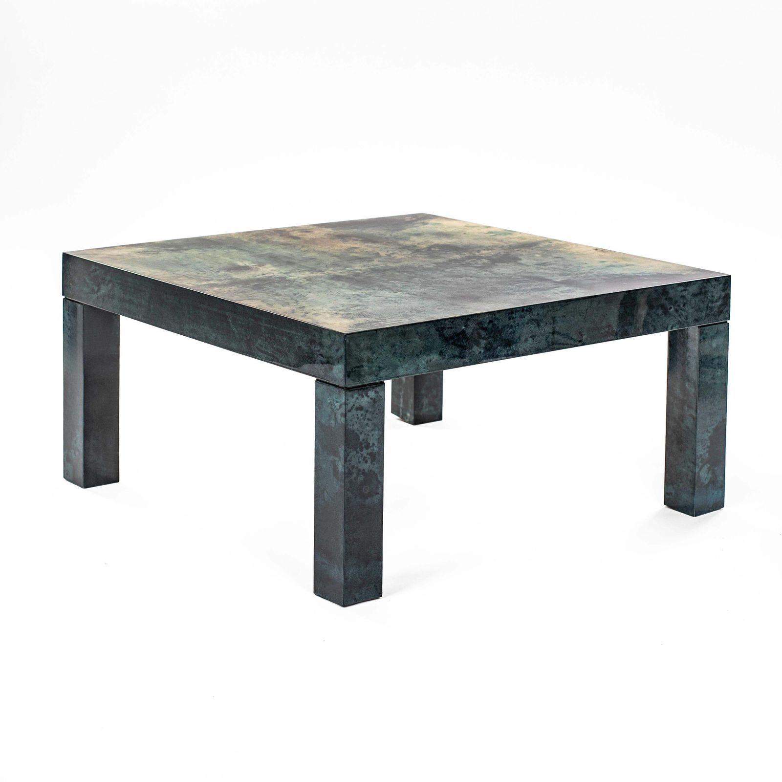 Italian Mid Century Green Goatskin Square Sofatable By Aldo Tura 1970s, Signed photo Furniture