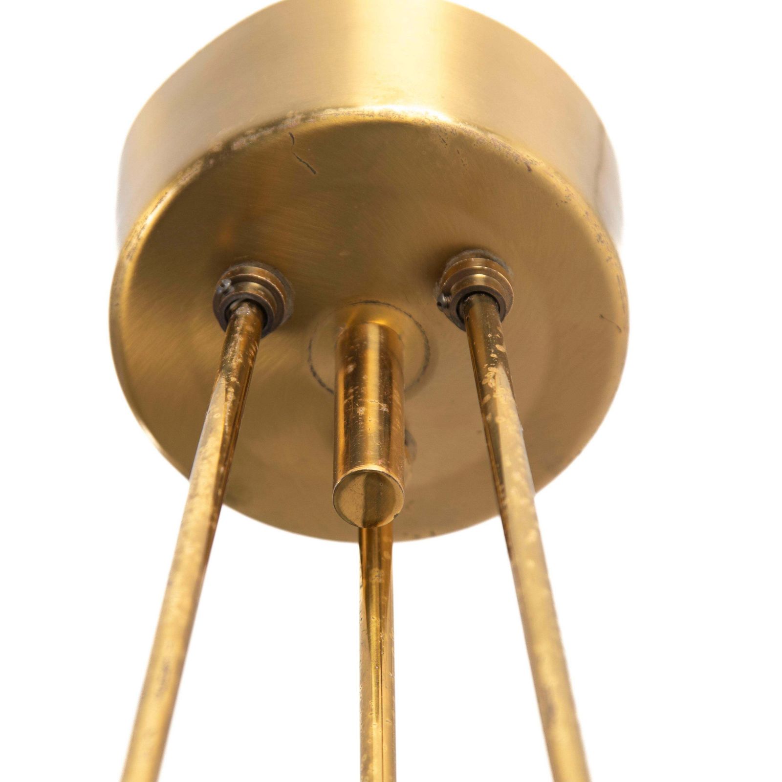 photo for sale Italian Mid Century Geometric Brass Green Glass Chandelier By Gino Paroldo 1960s