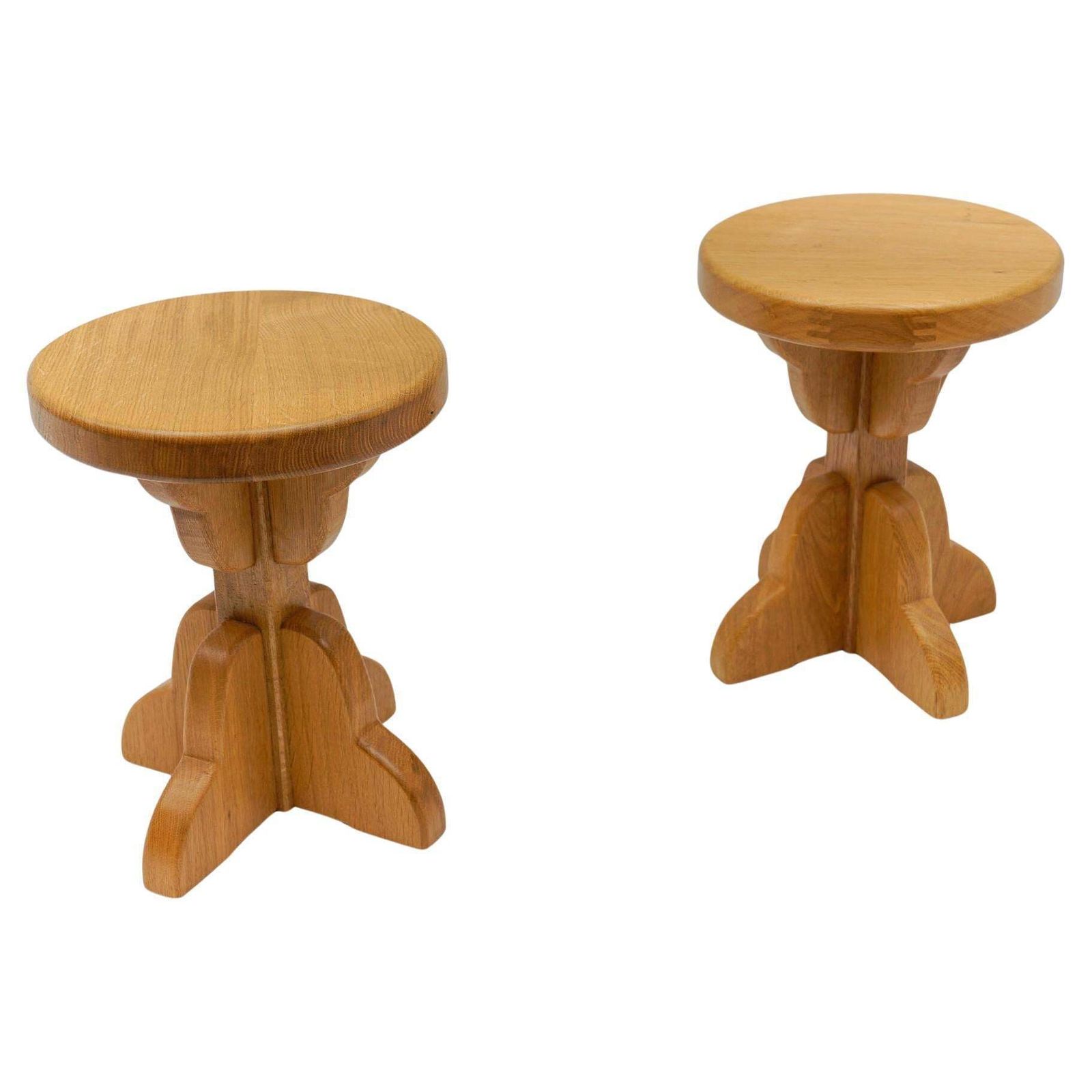 Pair Of Mid Century Modern Oak Stools, 1960s France