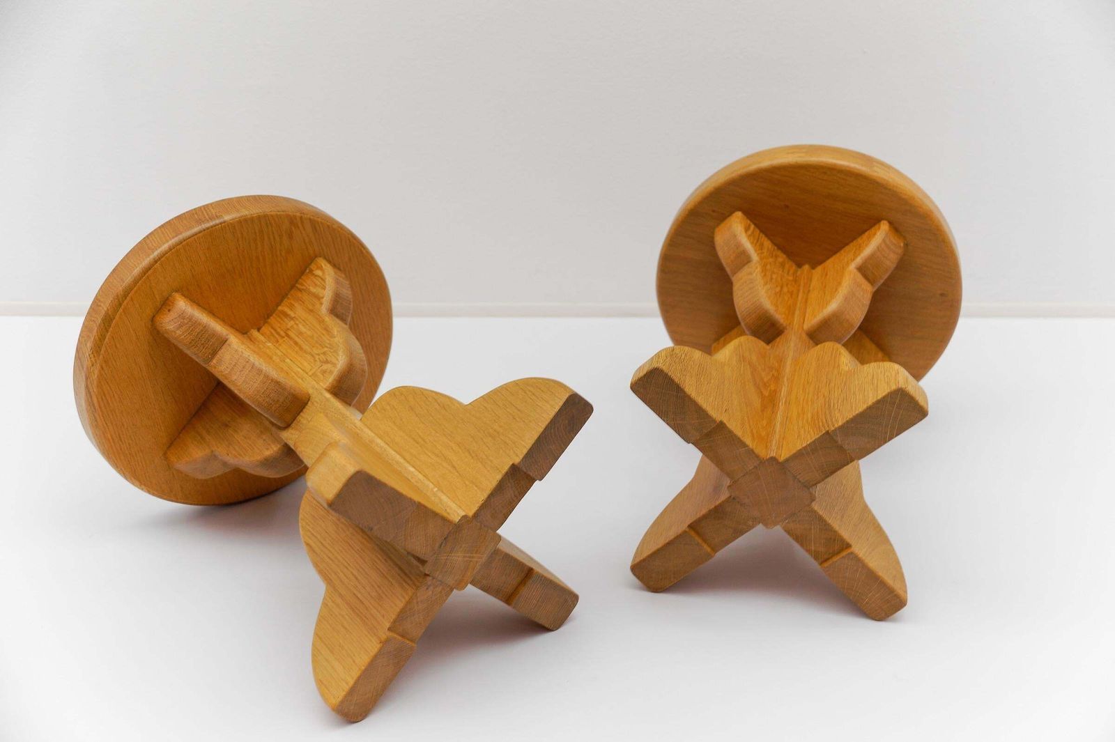 Pair Of Mid Century Modern Oak Stools, 1960s France photo vinterior