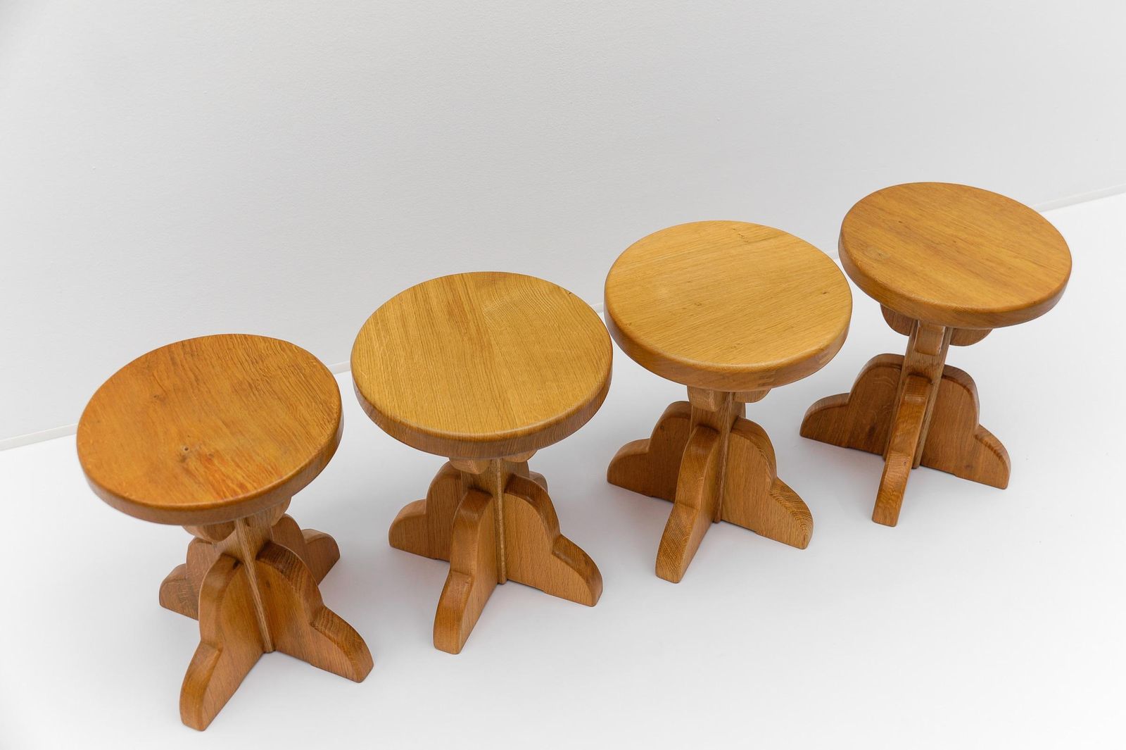 photo for sale Pair Of Mid Century Modern Oak Stools, 1960s France