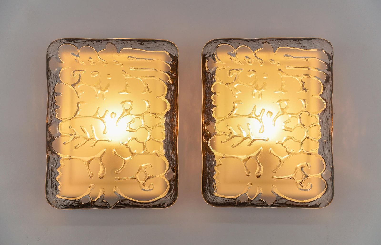 Pair Of Space Age Wall Lights In Satin Glass By Peill & Putzler, 1970s photo for sale
