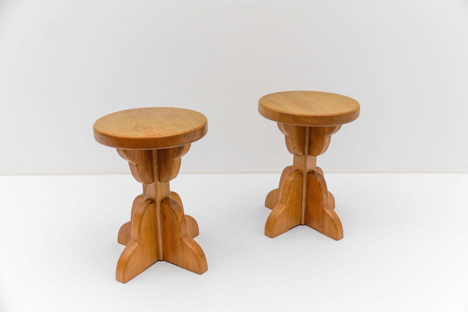 Pair Of French Mid Century Modern Oak Stools, 1960s photo for sale