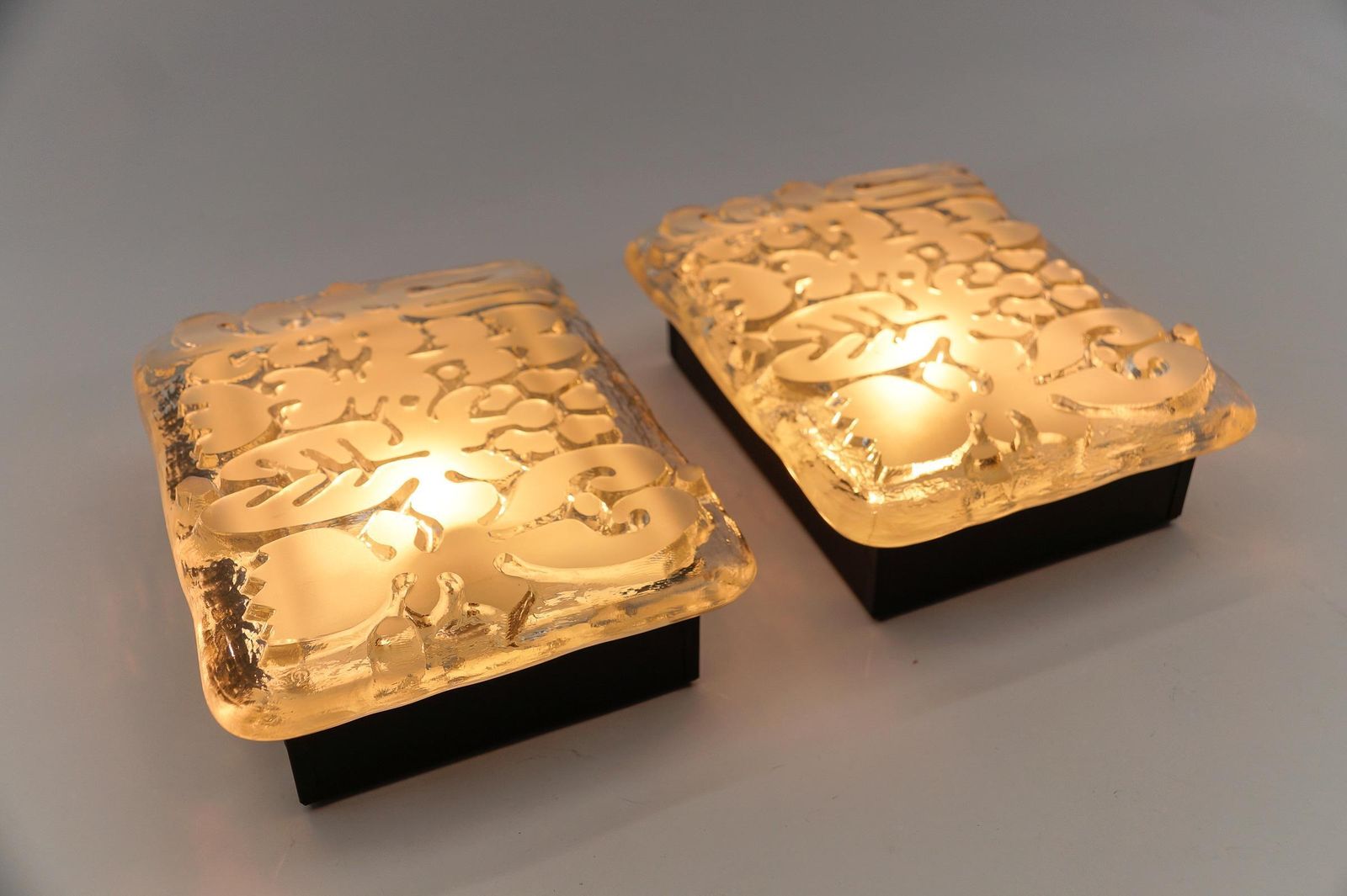 Lighting Pair Of Space Age Wall Lights In Satin Glass By Peill & Putzler, 1970s photo