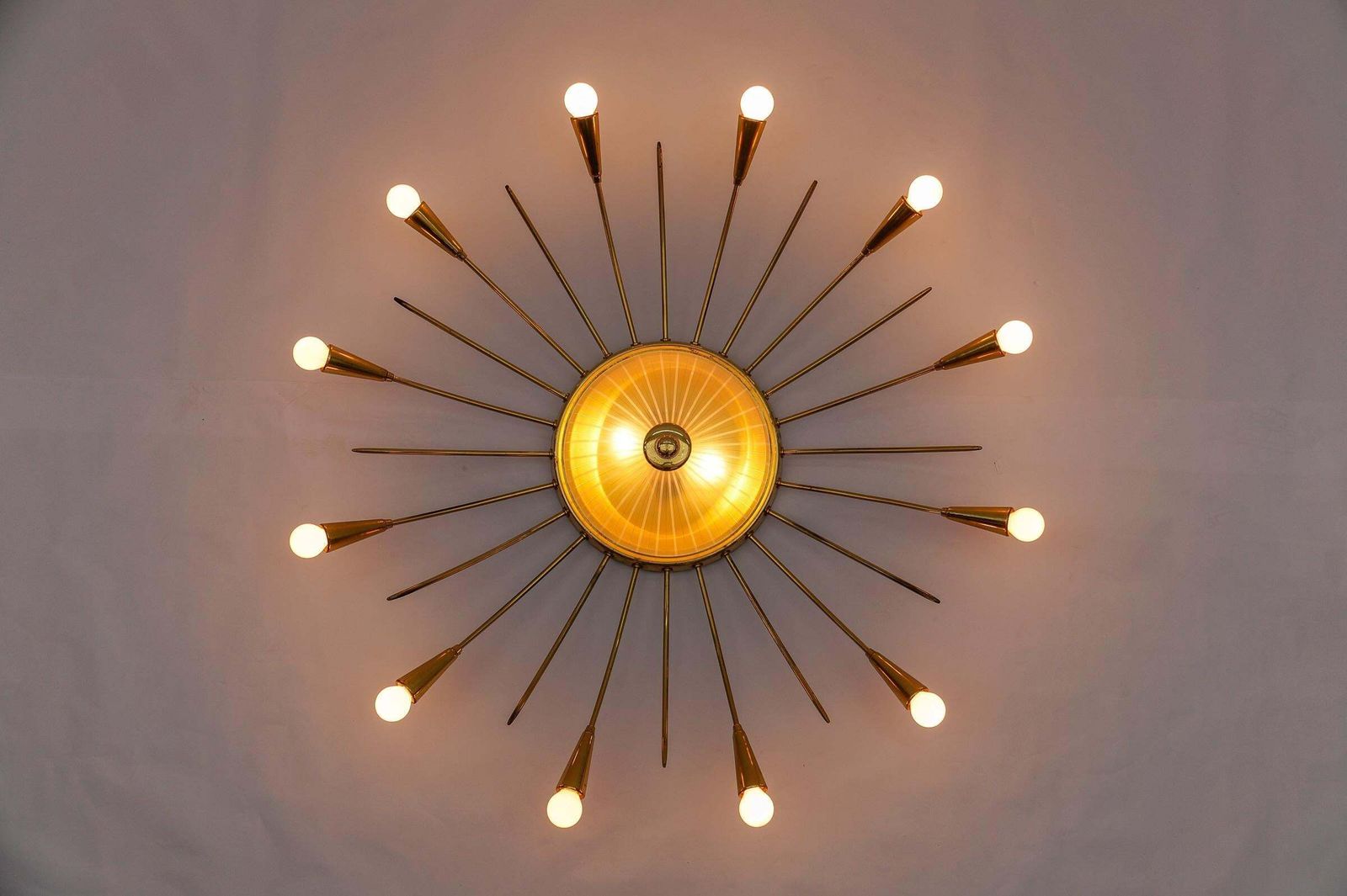 Large Mid Century Modern 12 Arm Brass And Glass Sputnik Lamp, Germany, 1950s photo Lighting