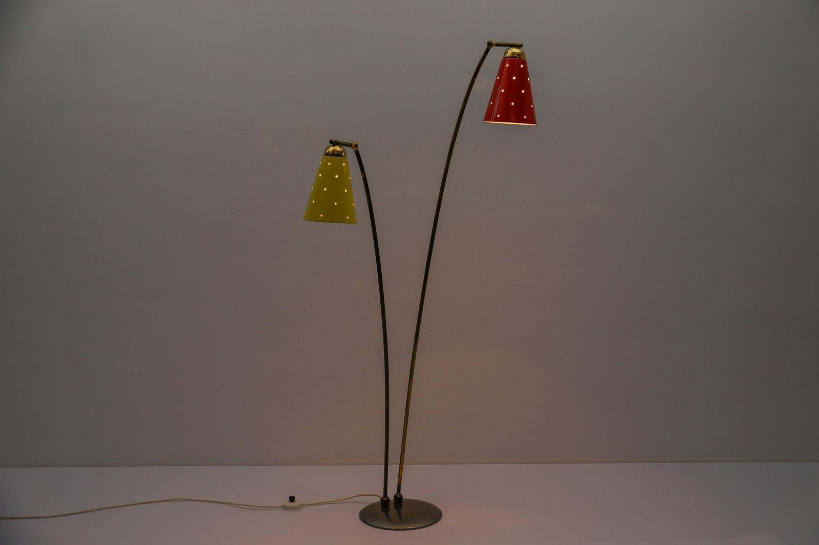 Awesome Double Mid Century Modern Brass & Perforated Metal Floor Lamp, 1950s photo 1864.0