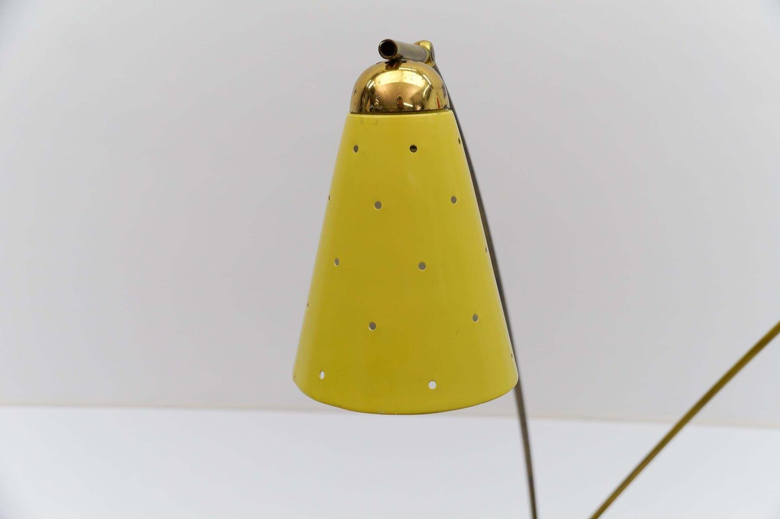 photo vinterior Awesome Double Mid Century Modern Brass & Perforated Metal Floor Lamp, 1950s
