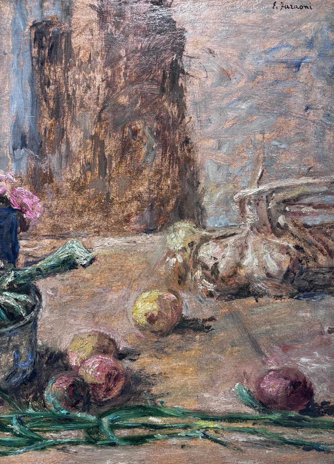 Enzo Faraoni" Natura Morta Con Fiori " Olio Su Compensato Cm. 50 X 70 1981 photo vintage