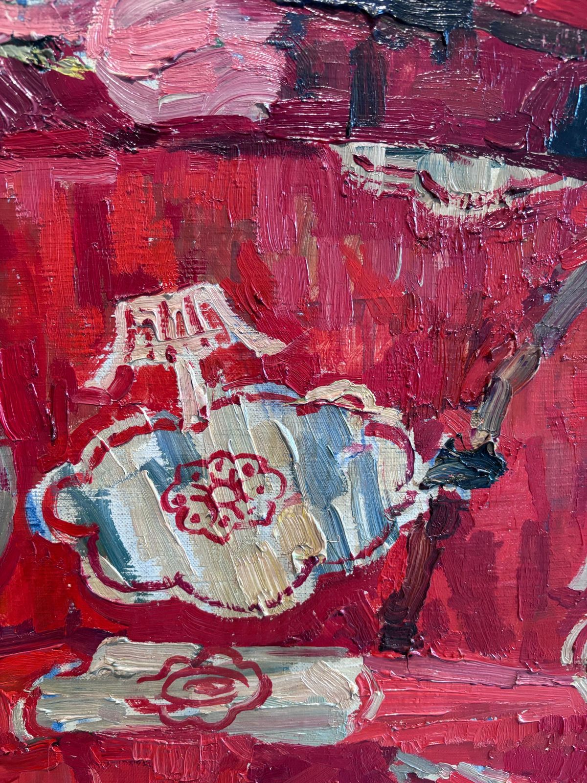 Maya Kopitzeva"Natura Morta Con Mughetti E Tovaglia Rossa" Olio Su Tela Cm. 85 X 64 19791979 photo Art