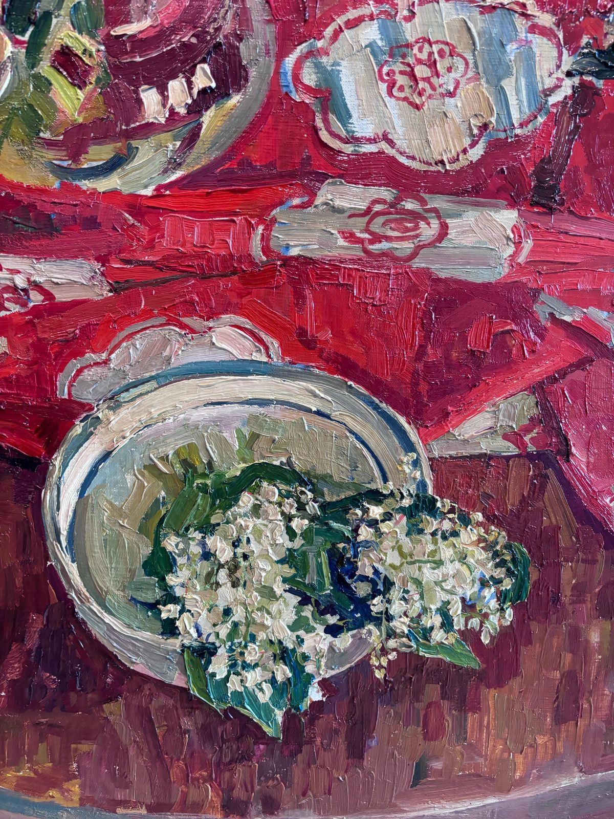 Maya Kopitzeva"Natura Morta Con Mughetti E Tovaglia Rossa" Olio Su Tela Cm. 85 X 64 19791979 photo vinterior