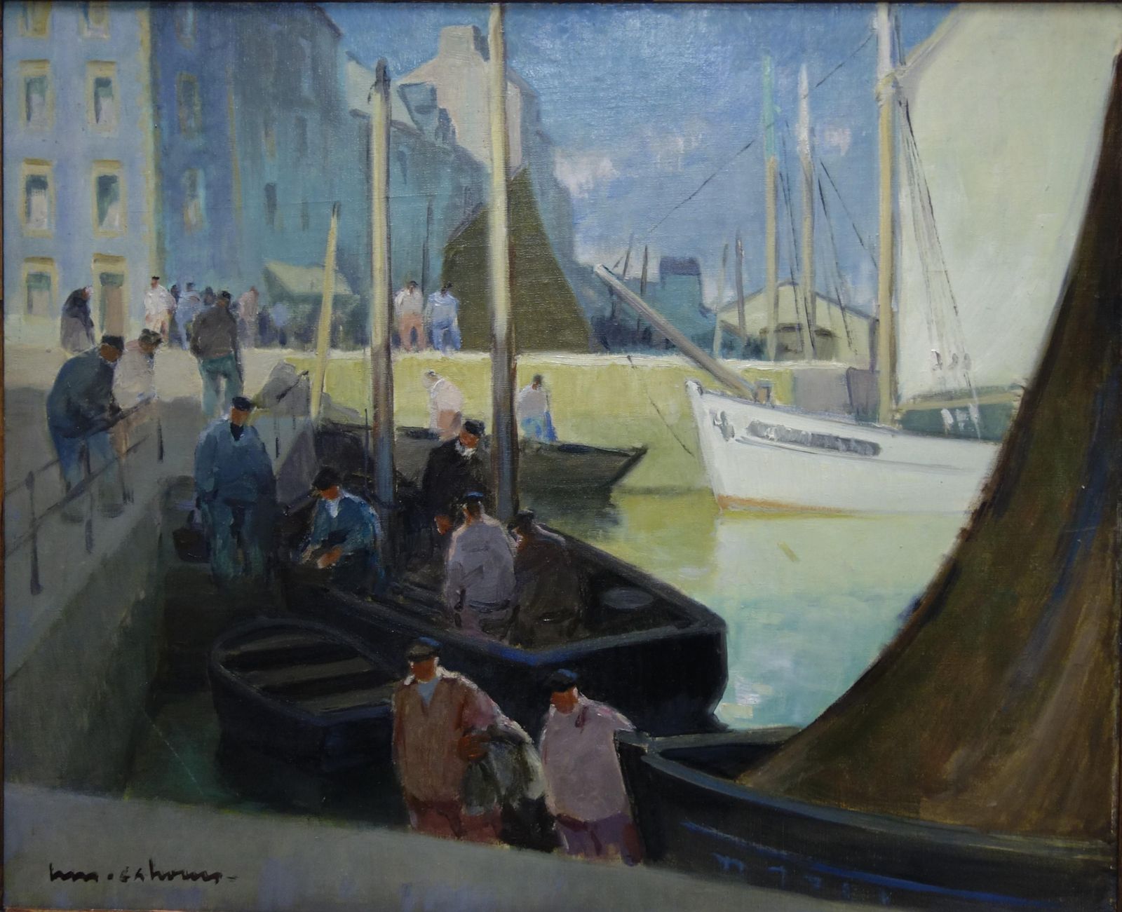 Henry Maurice Cahoursboat, Port, France "L'arrivée Au Port" Douarnenez" Oil Cm.73 X 60  19221922 photo furniture