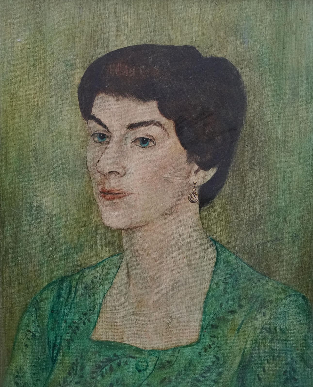 Glyn Morganportrait Of Lady In Green   Welsh Post Impressionist 50s Art Oil Painting1956 photo furniture