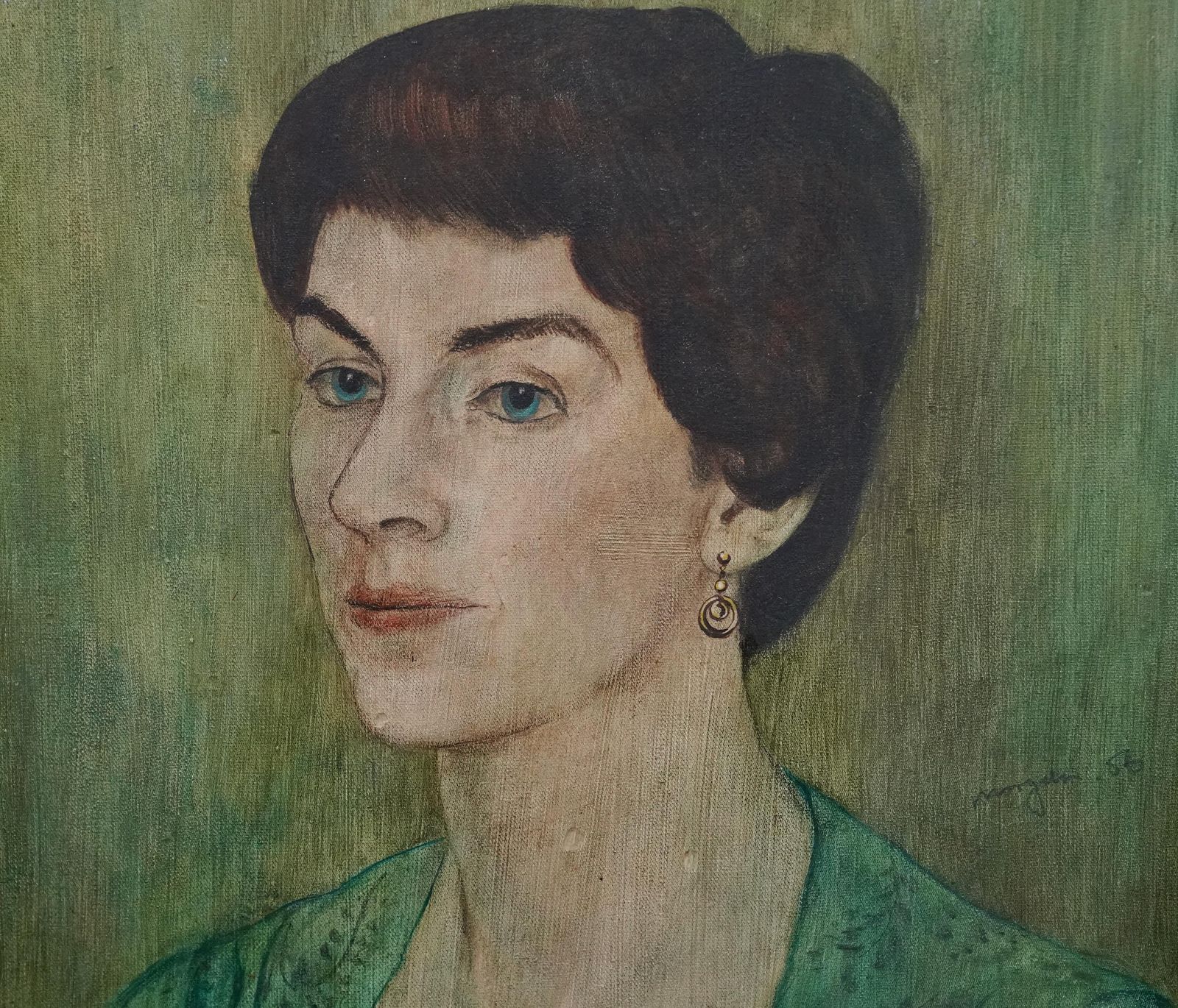 Glyn Morganportrait Of Lady In Green   Welsh Post Impressionist 50s Art Oil Painting1956 photo for sale